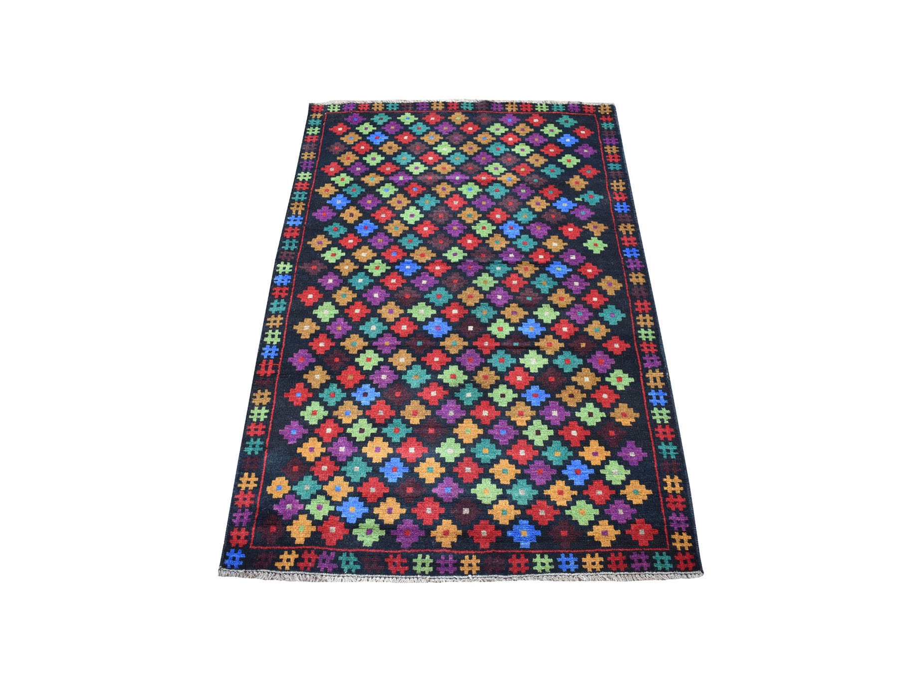 3'5"x5' Colorful Afghan Baluch All Over Design Hand Knotted Pure Wool Oriental Rug HR53291