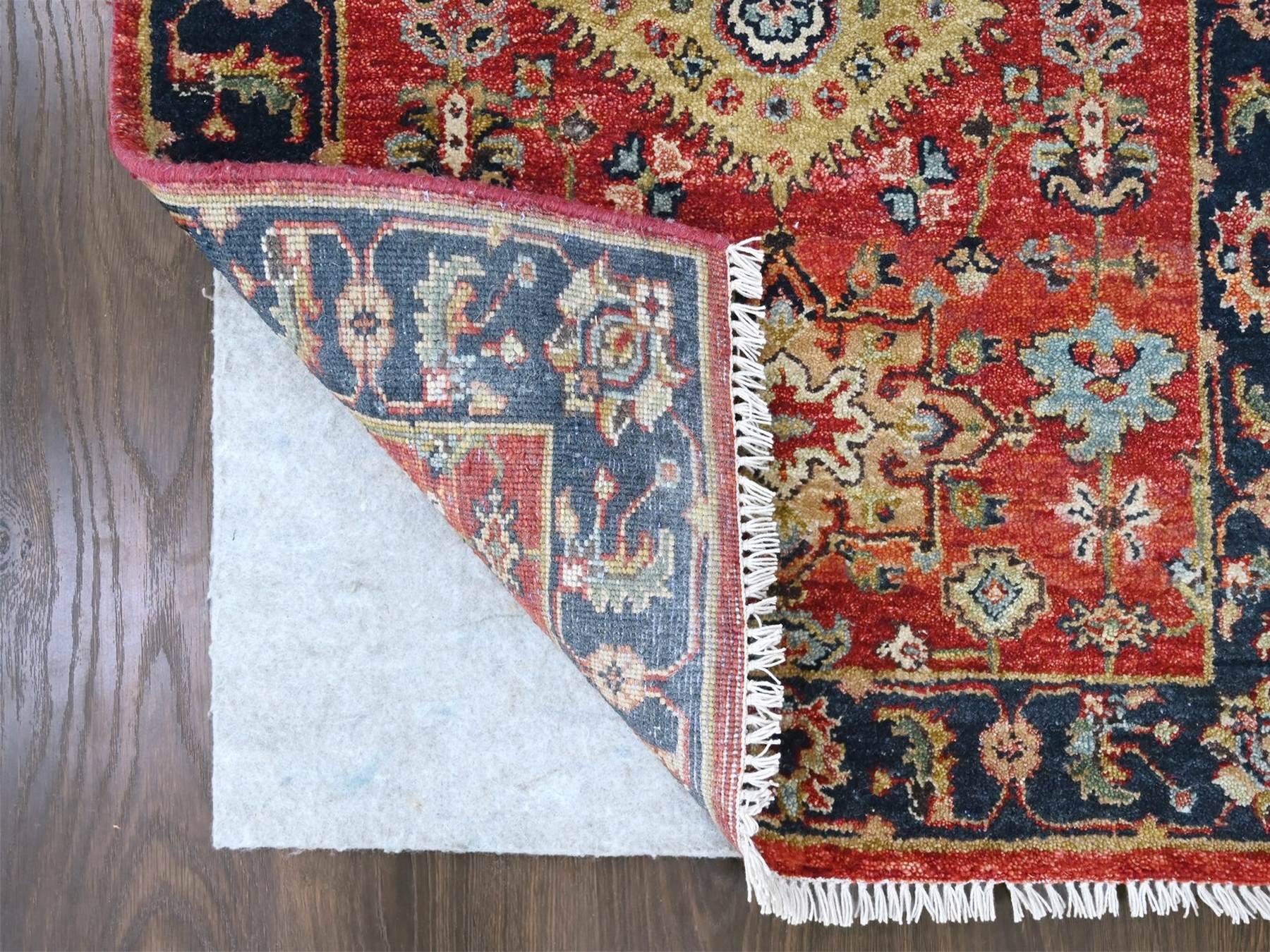 2'7"x8'2" Crimson Red, Karajeh Design with Geometric Medallions, Hand Knotted, Soft Wool, Runner, Oriental Rug HR10295 - Image 3