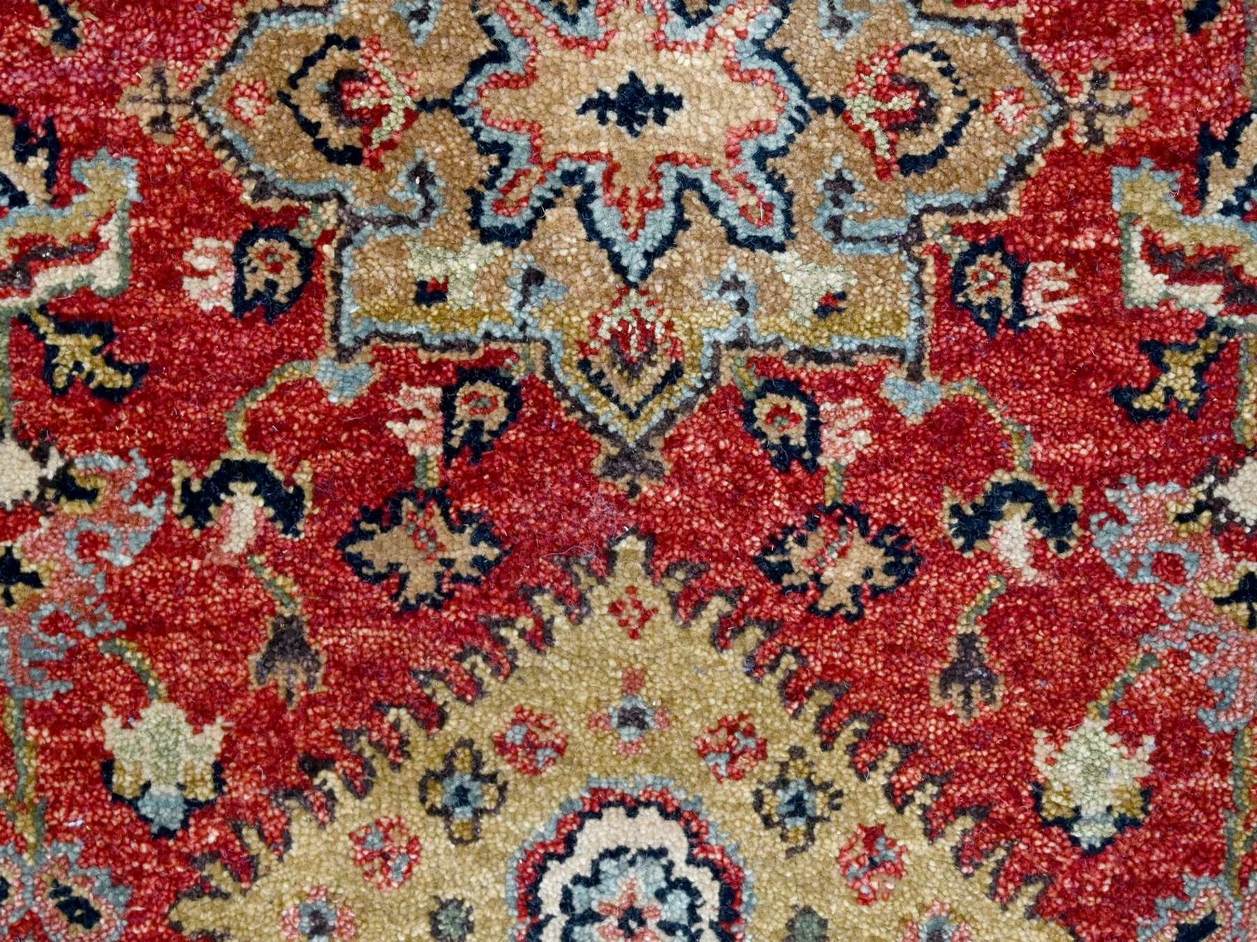 2'7"x8'2" Crimson Red, Karajeh Design with Geometric Medallions, Hand Knotted, Soft Wool, Runner, Oriental Rug HR10295 - Image 5