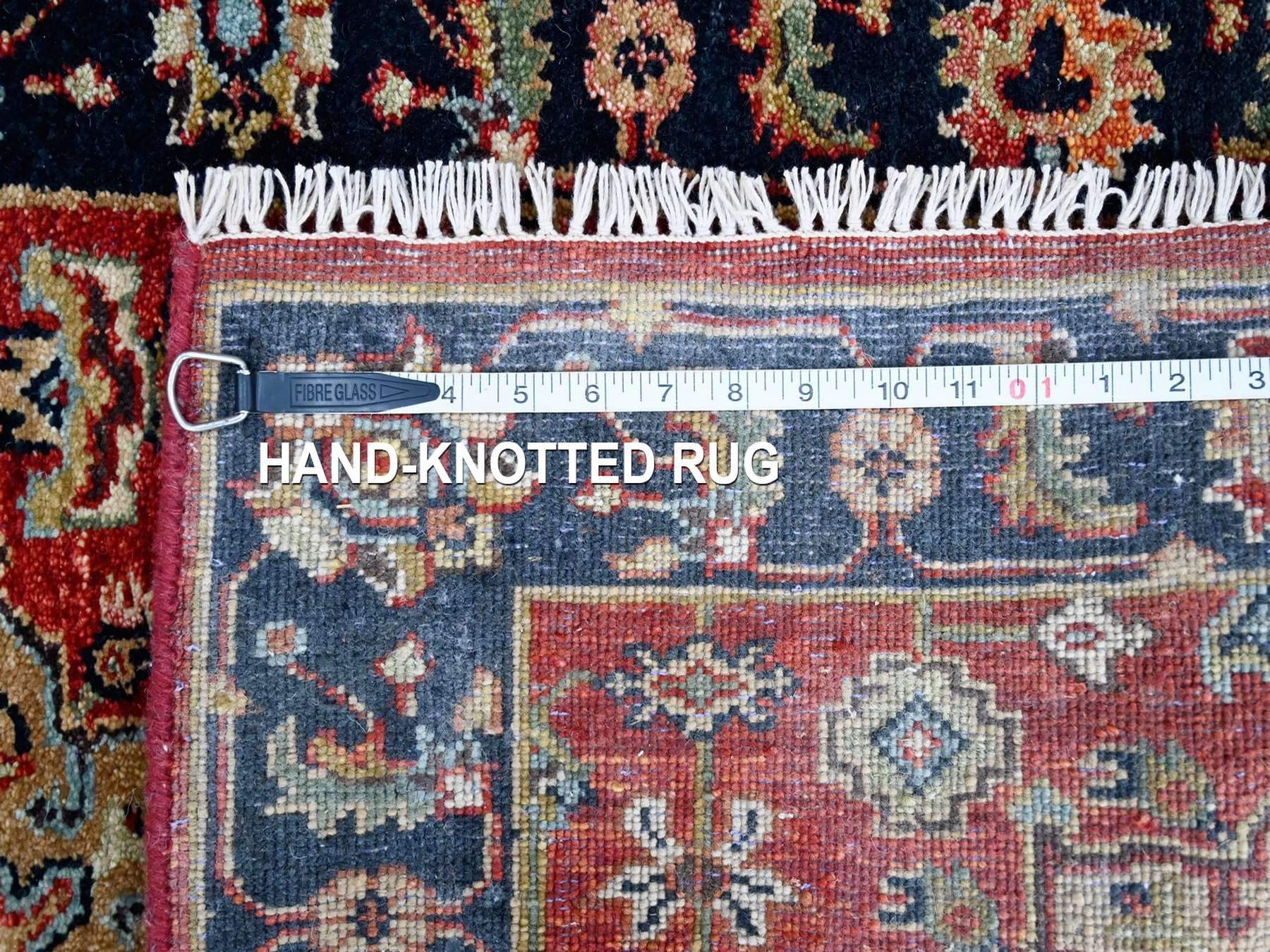 2'7"x8'2" Crimson Red, Karajeh Design with Geometric Medallions, Hand Knotted, Soft Wool, Runner, Oriental Rug HR10295 - Image 8
