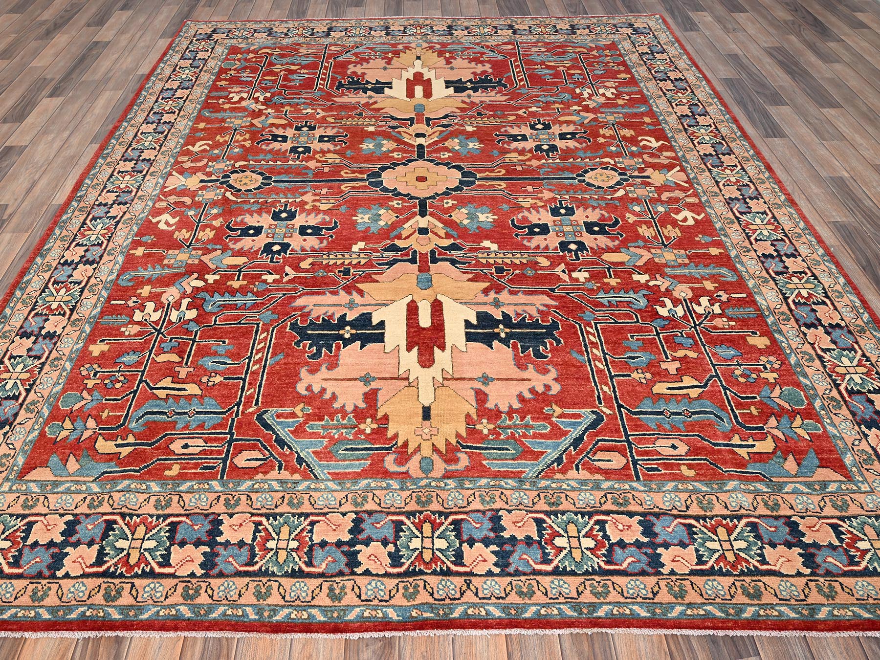 7'10"x9'7" Chili Red, Afghan Peshawar with Heriz All Over Design, Hand Knotted, Soft Wool, Densely Woven, Oriental Rug HR1507 - Image 2