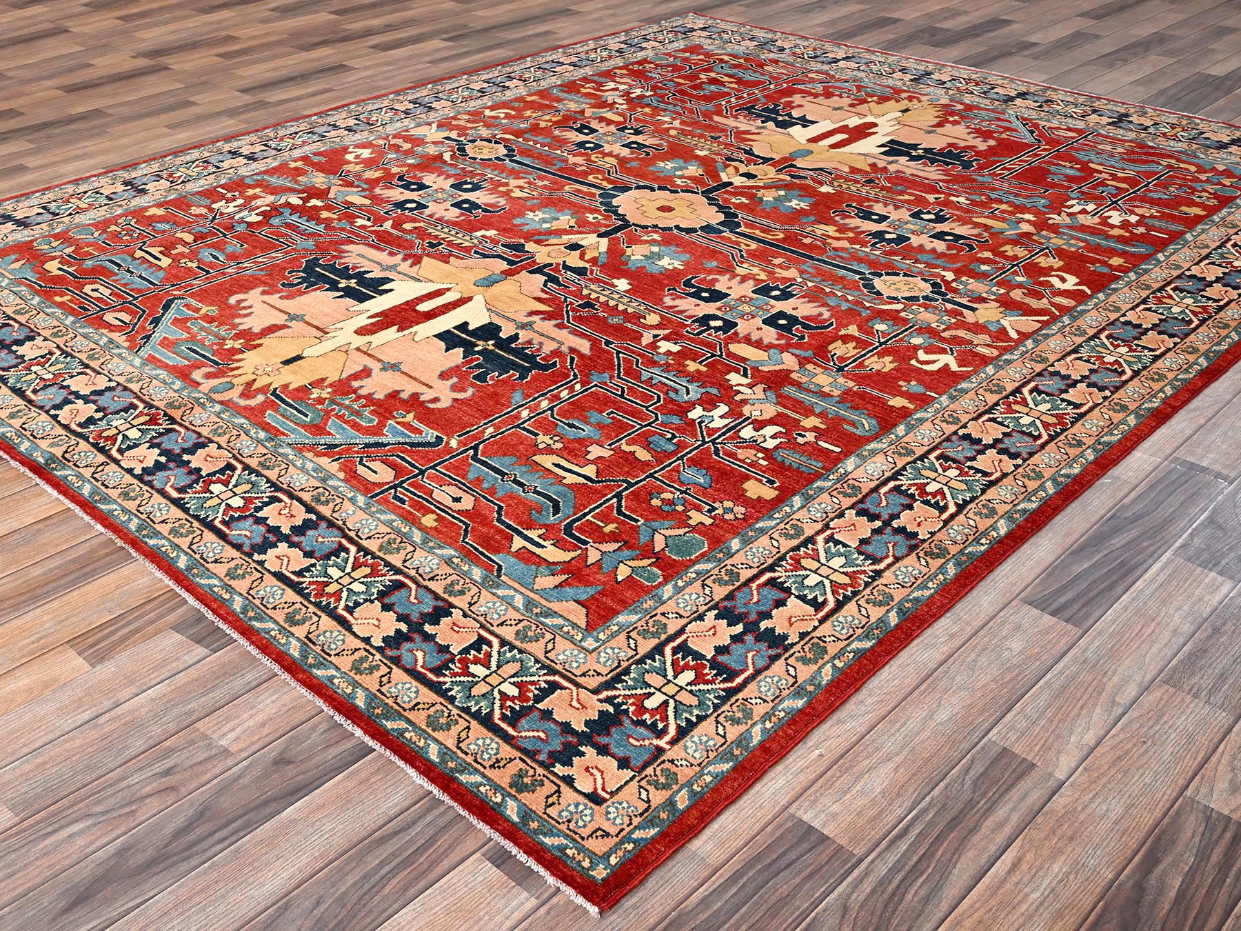 7'10"x9'7" Chili Red, Afghan Peshawar with Heriz All Over Design, Hand Knotted, Soft Wool, Densely Woven, Oriental Rug HR1507 - Image 3