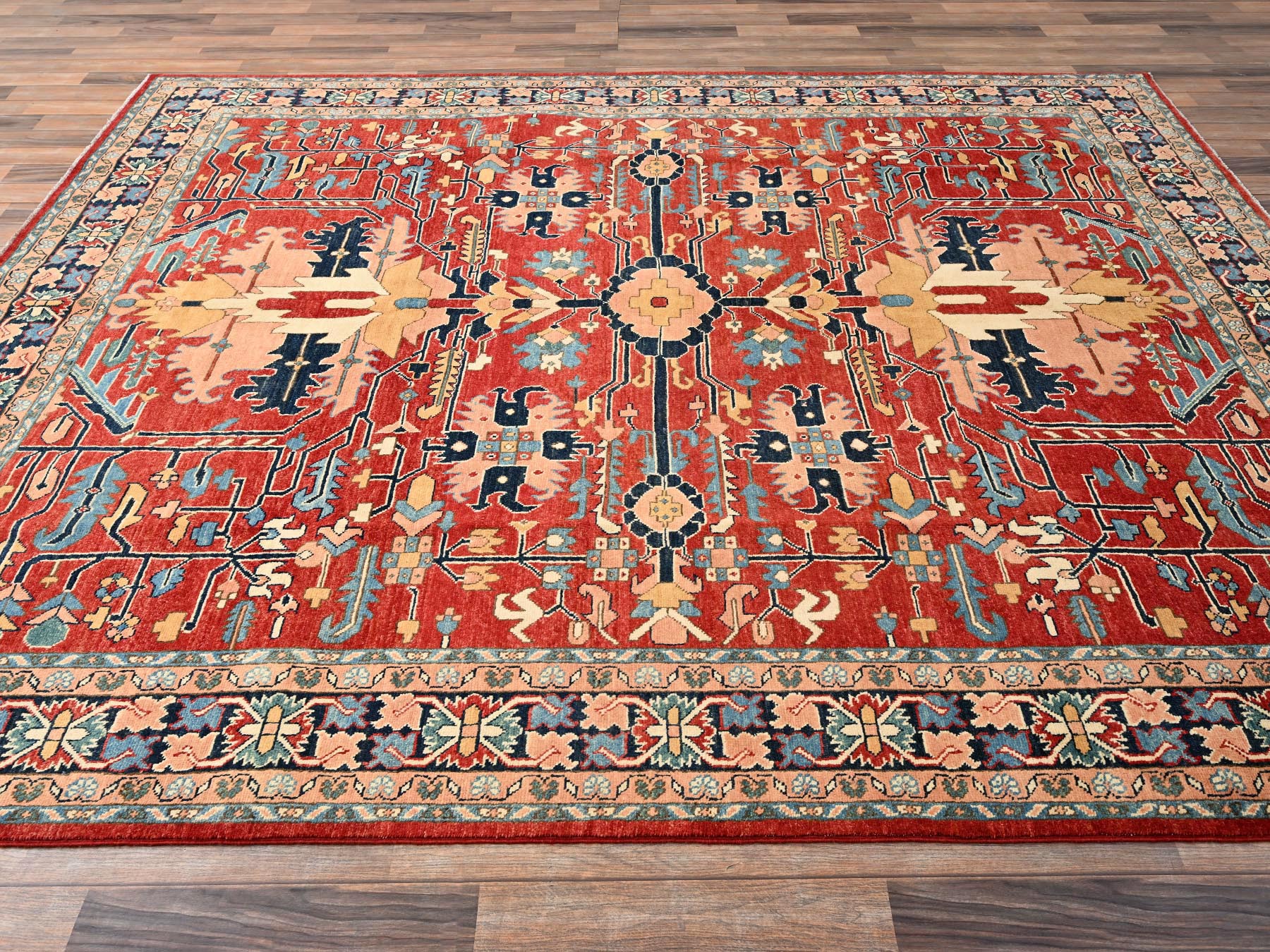 7'10"x9'7" Chili Red, Afghan Peshawar with Heriz All Over Design, Hand Knotted, Soft Wool, Densely Woven, Oriental Rug HR1507 - Image 4