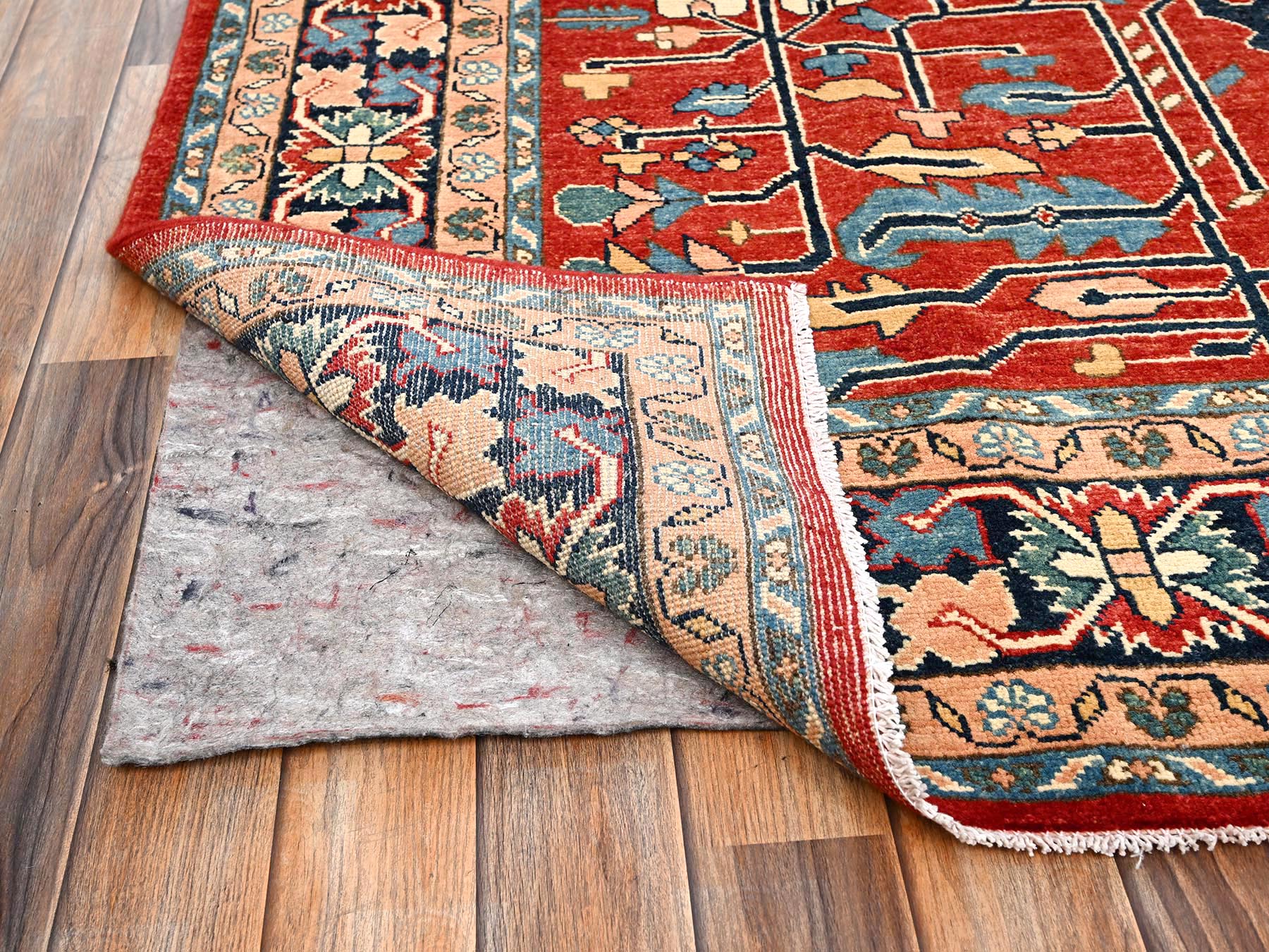 7'10"x9'7" Chili Red, Afghan Peshawar with Heriz All Over Design, Hand Knotted, Soft Wool, Densely Woven, Oriental Rug HR1507 - Image 5