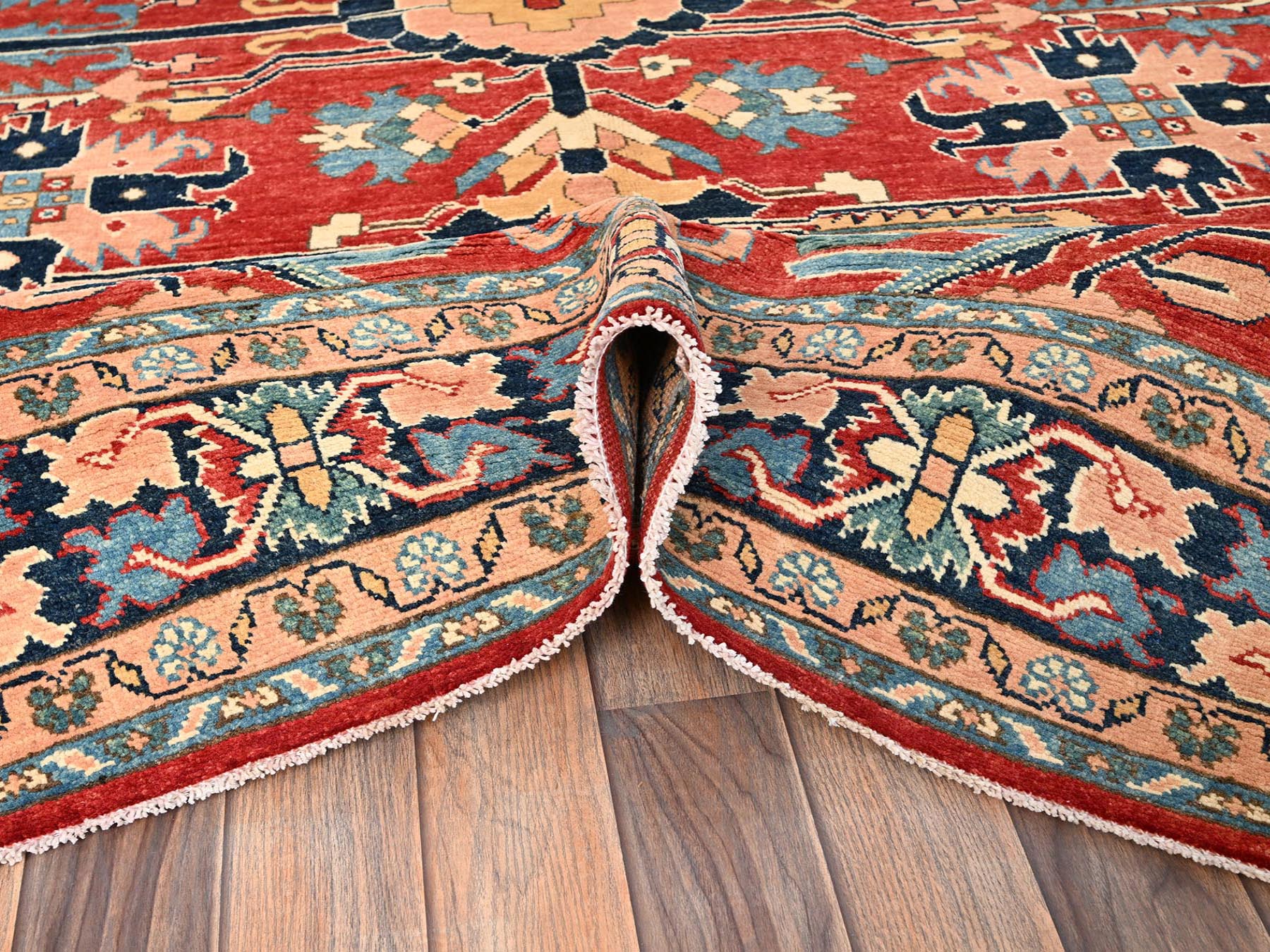 7'10"x9'7" Chili Red, Afghan Peshawar with Heriz All Over Design, Hand Knotted, Soft Wool, Densely Woven, Oriental Rug HR1507 - Image 6
