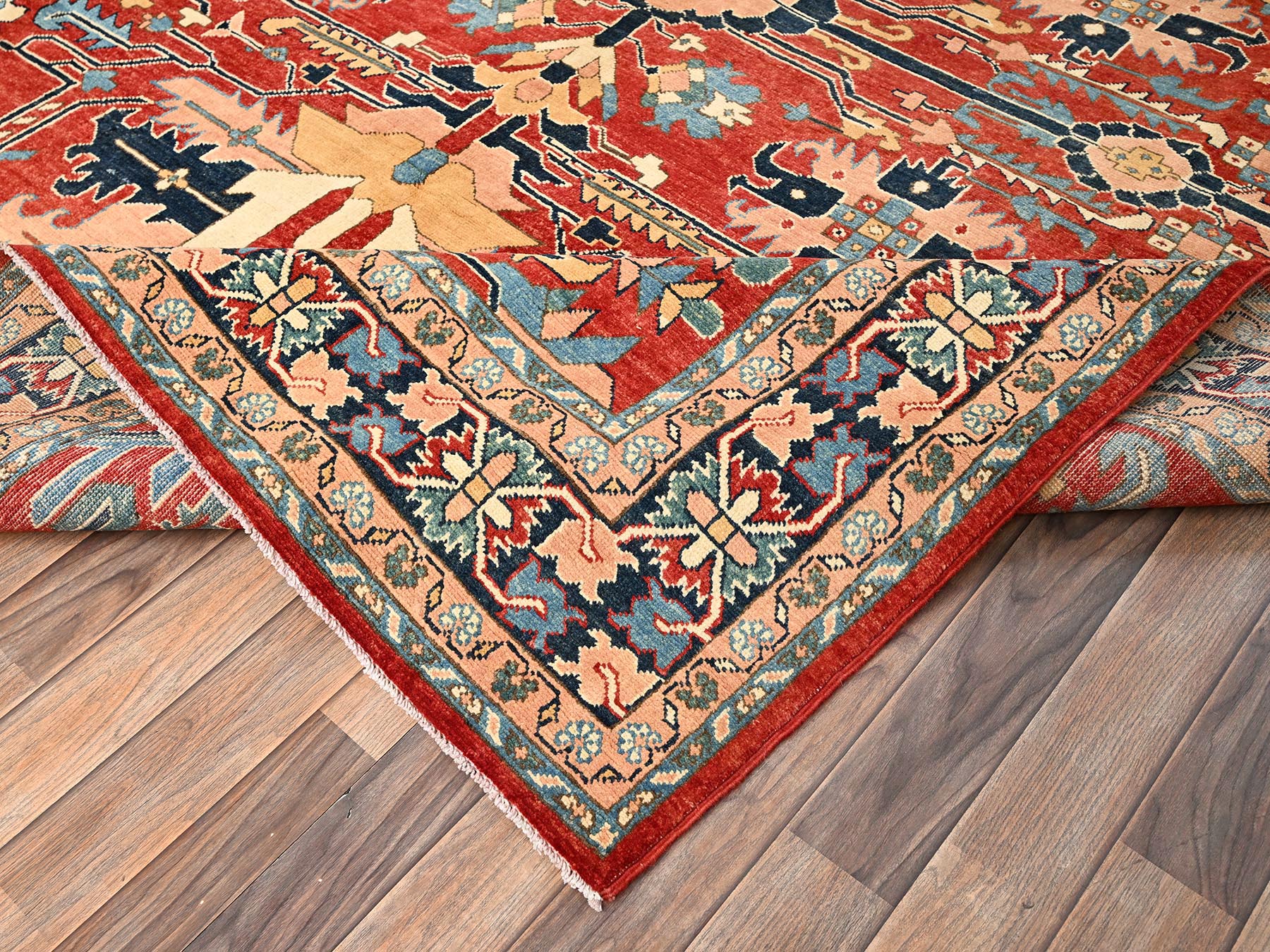 7'10"x9'7" Chili Red, Afghan Peshawar with Heriz All Over Design, Hand Knotted, Soft Wool, Densely Woven, Oriental Rug HR1507 - Image 7