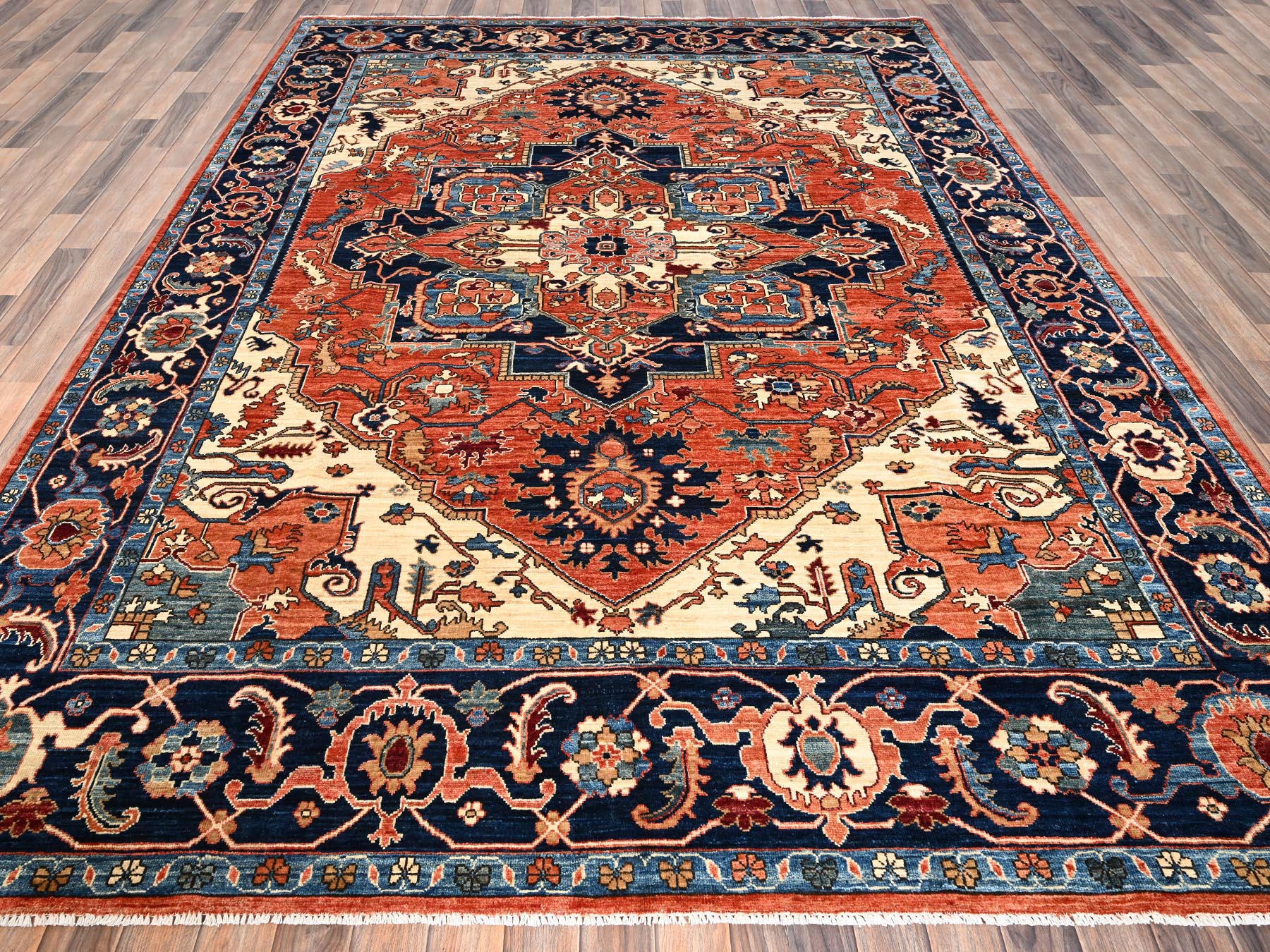 8'x10'10" Rust Orange, Serapi Heriz with Large Medallion Design, Aryana Collection, Vegetable Dyes, High Mountain Wool, Hand Knotted, Soft Pile, Densely Woven, Oriental Rug HR1605 - Image 2