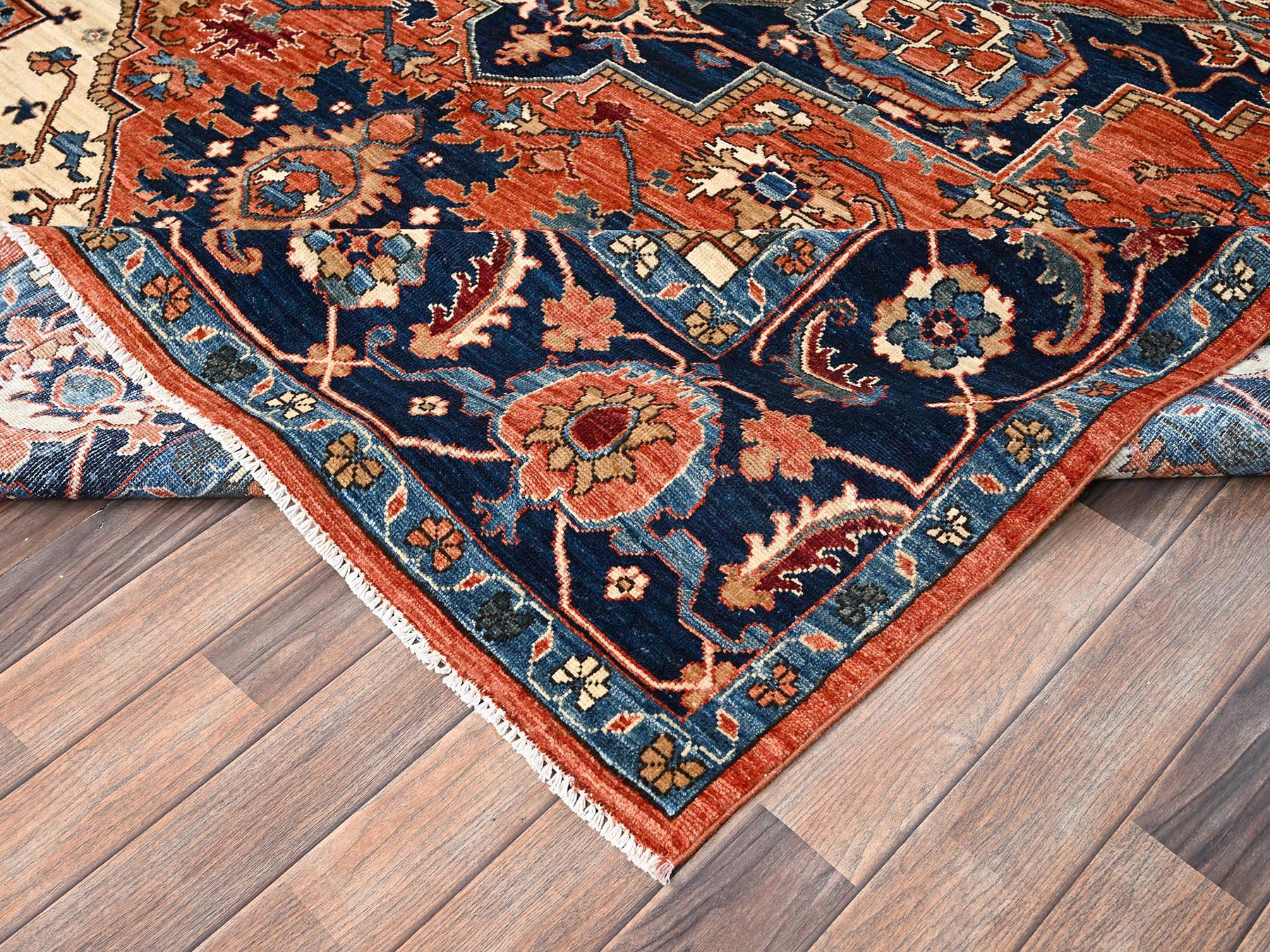8'x10'10" Rust Orange, Serapi Heriz with Large Medallion Design, Aryana Collection, Vegetable Dyes, High Mountain Wool, Hand Knotted, Soft Pile, Densely Woven, Oriental Rug HR1605 - Image 7