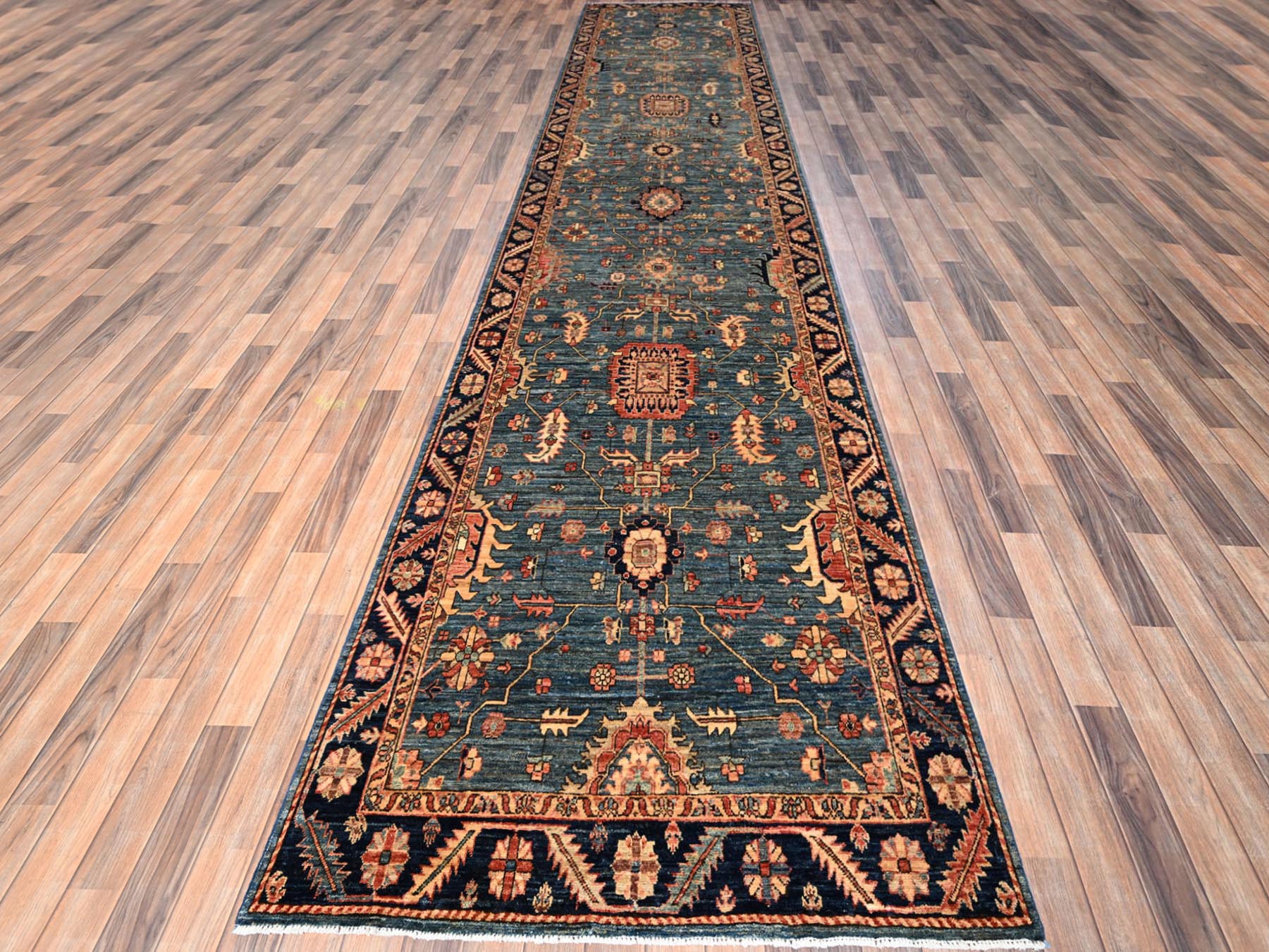 4'3"x19' Stone Blue, Heriz All Over Design, Aryana Collection, High Mountain Wool, Hand Knotted, Soft Pile, Densely Woven, Vegetable Dyes, XL, Wide Runner, Oriental Rug HR1632 - Image 2