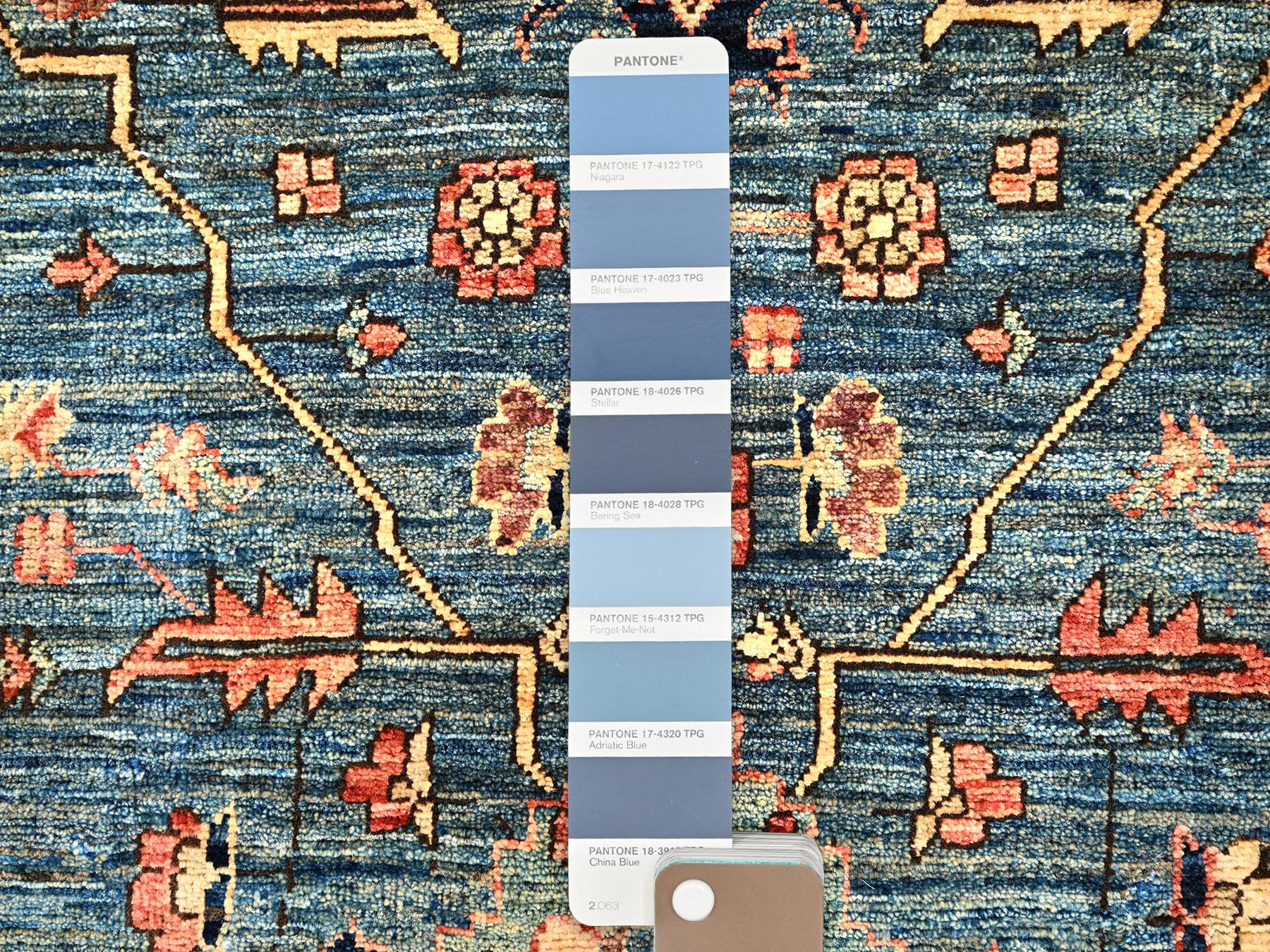 4'3"x19' Stone Blue, Heriz All Over Design, Aryana Collection, High Mountain Wool, Hand Knotted, Soft Pile, Densely Woven, Vegetable Dyes, XL, Wide Runner, Oriental Rug HR1632 - Image 4