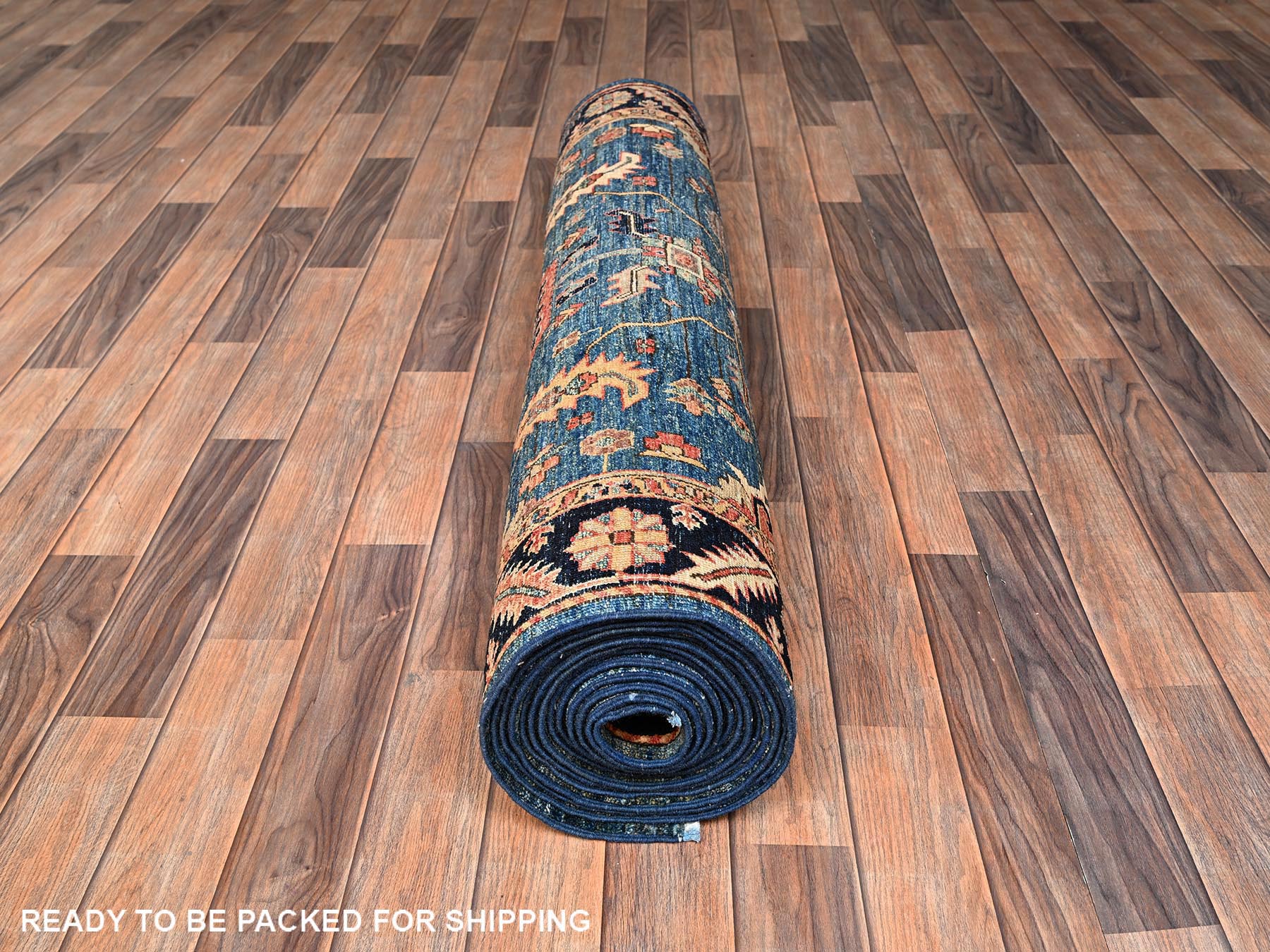 4'3"x19' Stone Blue, Heriz All Over Design, Aryana Collection, High Mountain Wool, Hand Knotted, Soft Pile, Densely Woven, Vegetable Dyes, XL, Wide Runner, Oriental Rug HR1632 - Image 5