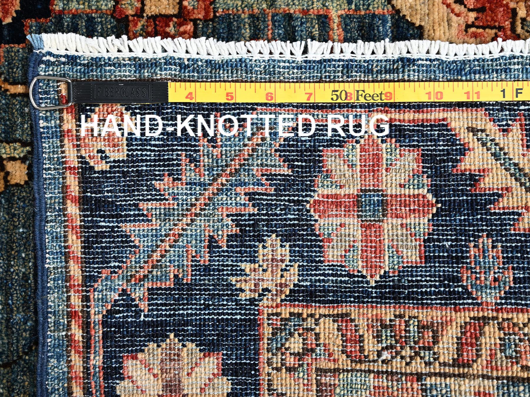 4'3"x19' Stone Blue, Heriz All Over Design, Aryana Collection, High Mountain Wool, Hand Knotted, Soft Pile, Densely Woven, Vegetable Dyes, XL, Wide Runner, Oriental Rug HR1632 - Image 7