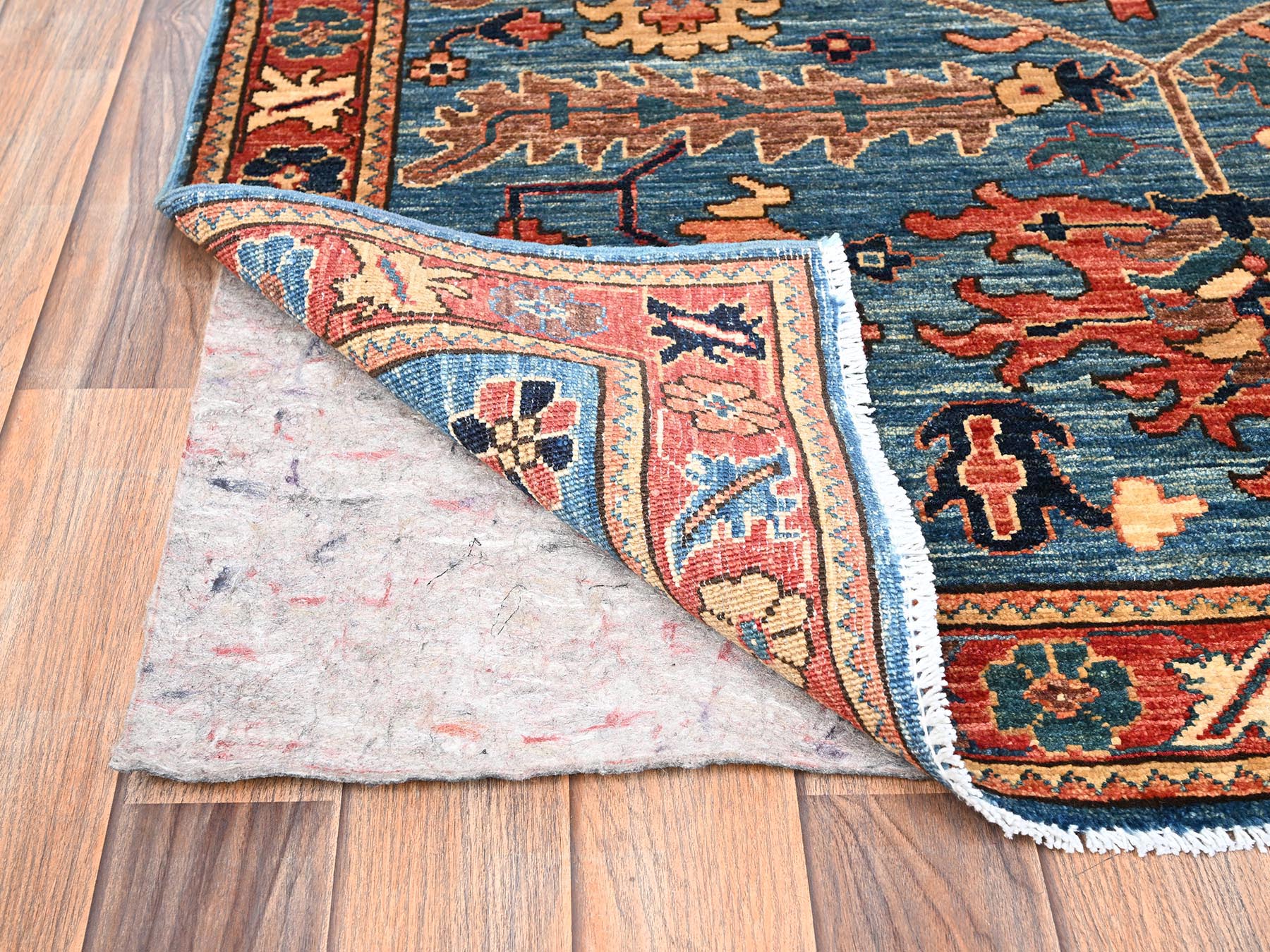 4'1"x9'7" Sailor Blue, Heriz All Over Design, Aryana Collection, Vegetable Dyes, Hand Knotted, Soft Pile, High Mountain Wool, Densely Woven, Wide Runner, Oriental Rug HR1634 - Image 3