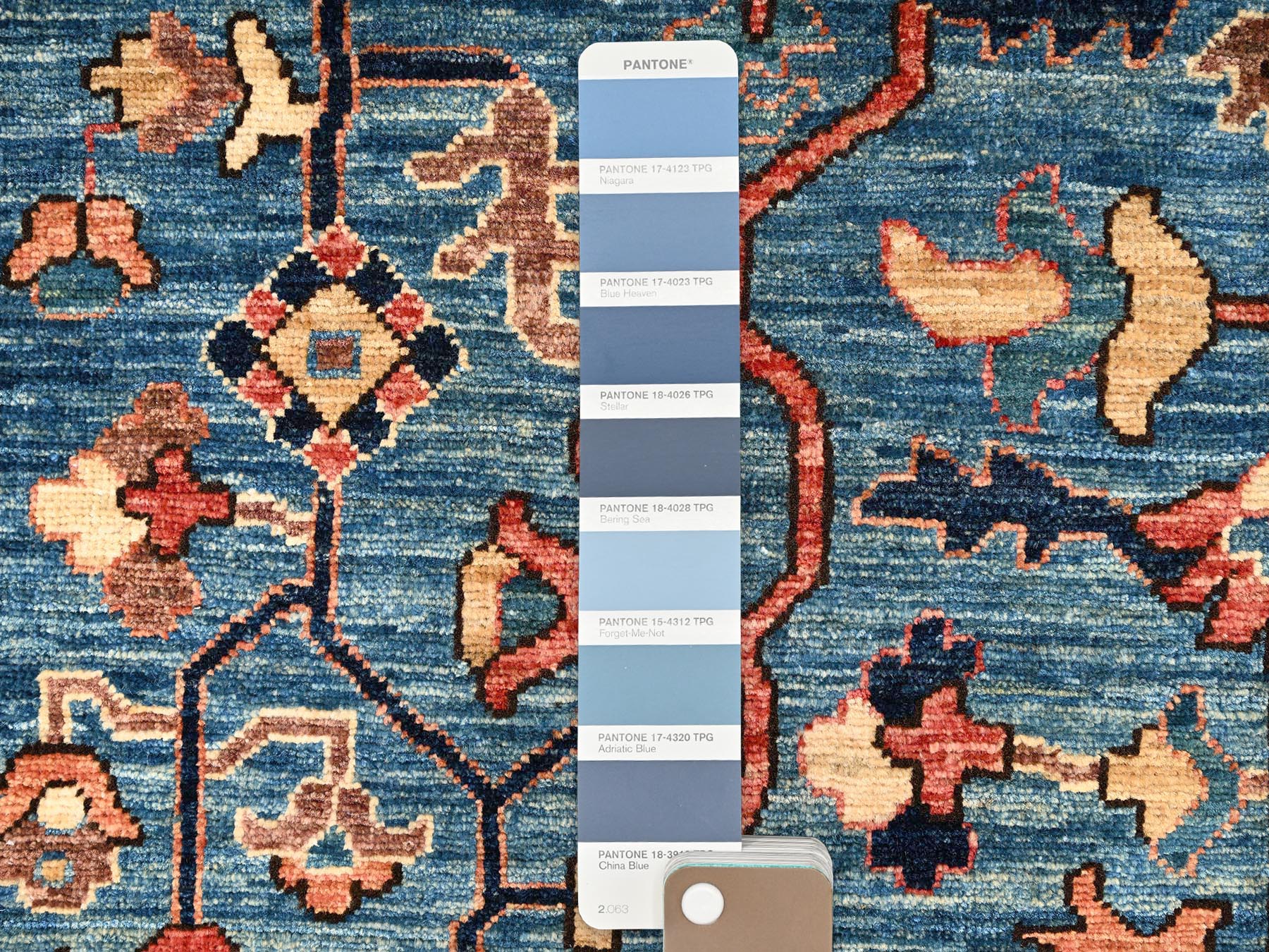 4'1"x9'7" Sailor Blue, Heriz All Over Design, Aryana Collection, Vegetable Dyes, Hand Knotted, Soft Pile, High Mountain Wool, Densely Woven, Wide Runner, Oriental Rug HR1634 - Image 4