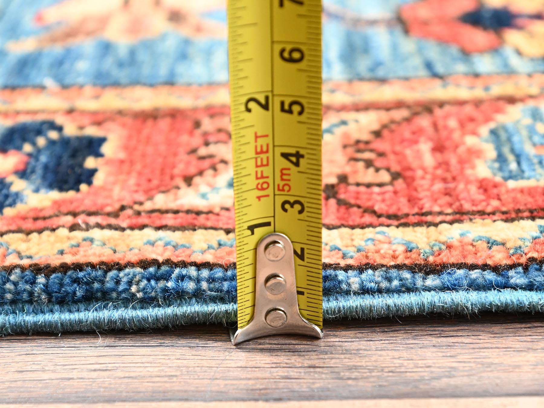 4'1"x9'7" Sailor Blue, Heriz All Over Design, Aryana Collection, Vegetable Dyes, Hand Knotted, Soft Pile, High Mountain Wool, Densely Woven, Wide Runner, Oriental Rug HR1634 - Image 6