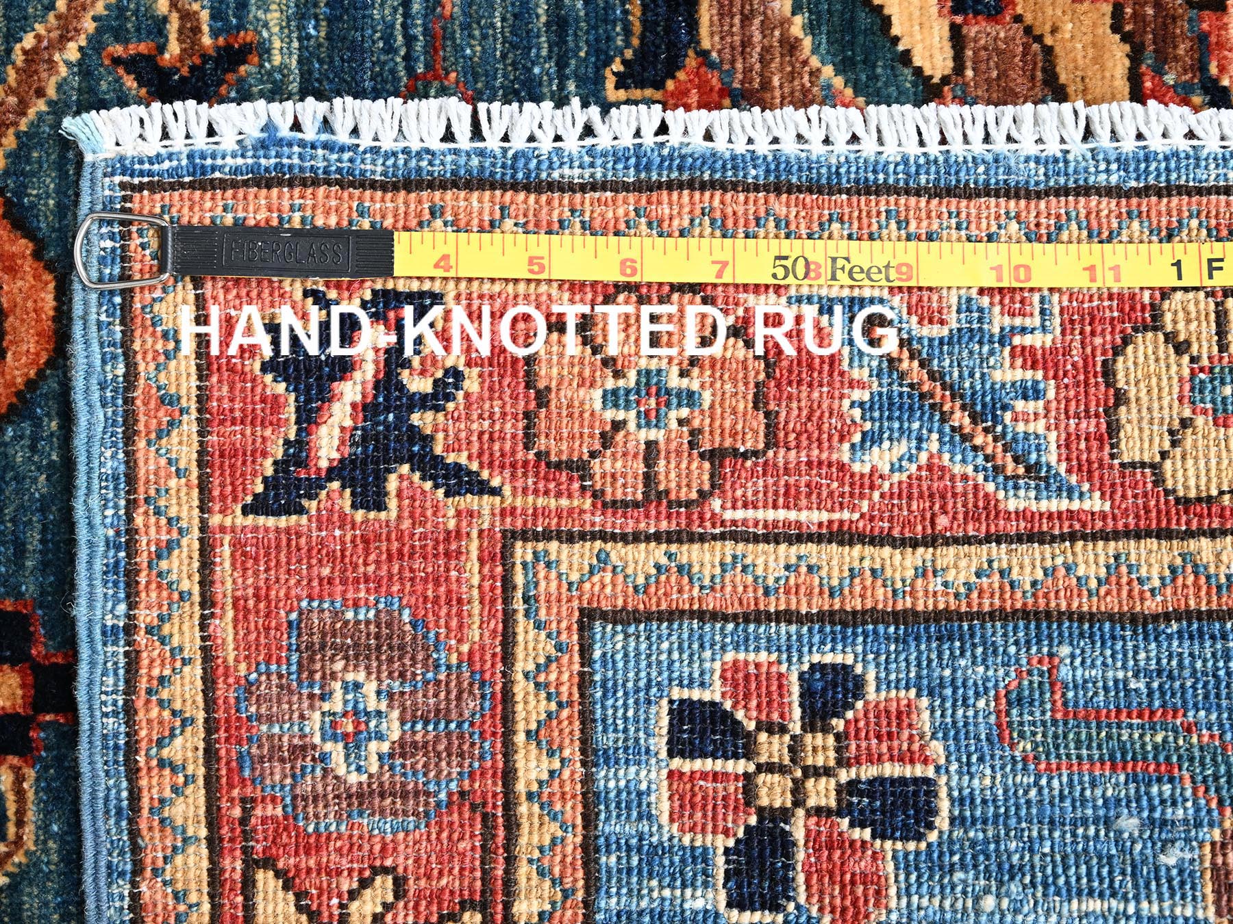 4'1"x9'7" Sailor Blue, Heriz All Over Design, Aryana Collection, Vegetable Dyes, Hand Knotted, Soft Pile, High Mountain Wool, Densely Woven, Wide Runner, Oriental Rug HR1634 - Image 7