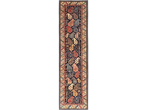 4'2"x17'9" Midnight Blue, Northwest Persian with Large Paisley Design, Aryana Grade, Vegetable Dyes, Soft Pile, High Mountain Wool, Hand Knotted, Densely Woven, Wide Runner, Oriental Rug HR1636