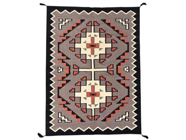 5'2"x6'10" Natural Brown, Hand Woven, Flat Weave, American Indian Southwest Geometric Design, 100% Wool, Oriental Rug HR1732