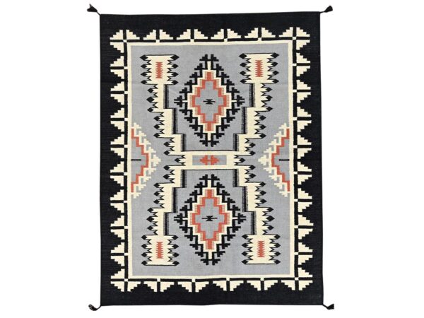 5'3"x7' Spanish Gray, Hand Woven, Flat Weave, American Indian Southwest Geometric Design, 100% Wool, Oriental Rug HR1736