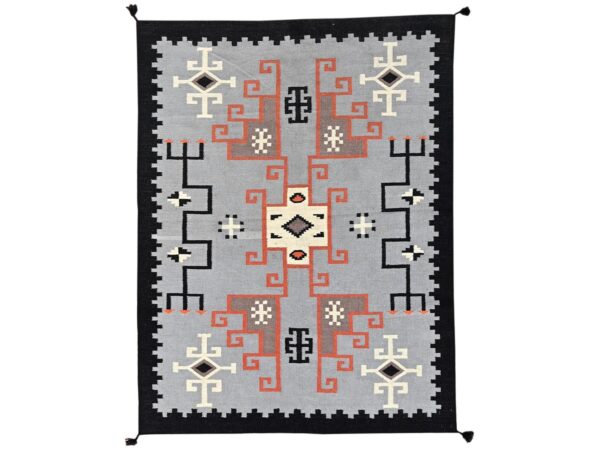 5'3"x7' Medium Gray, Flat Weave, American Indian Southwest Geometric Design, Hand Woven, 100% Wool, Oriental Rug HR1737