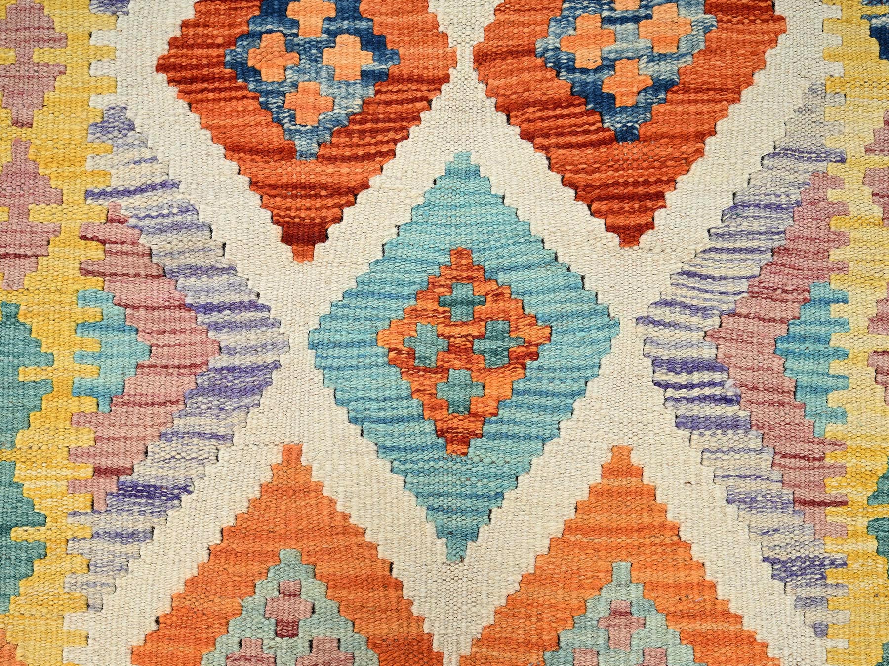 2'8"x8' Colorful, Afghan Kilim with Geometric Pattern, Flat Weave, 100% Wool, Vegetable Dyes, Hand Woven, Reversible, Runner, Oriental Rug HR1923 - Image 2