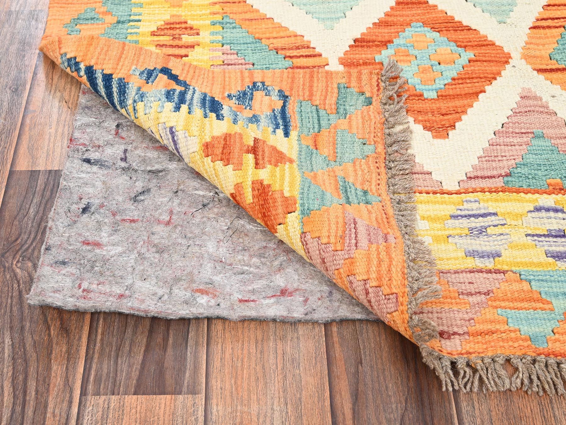 2'8"x8' Colorful, Afghan Kilim with Geometric Pattern, Flat Weave, 100% Wool, Vegetable Dyes, Hand Woven, Reversible, Runner, Oriental Rug HR1923 - Image 3