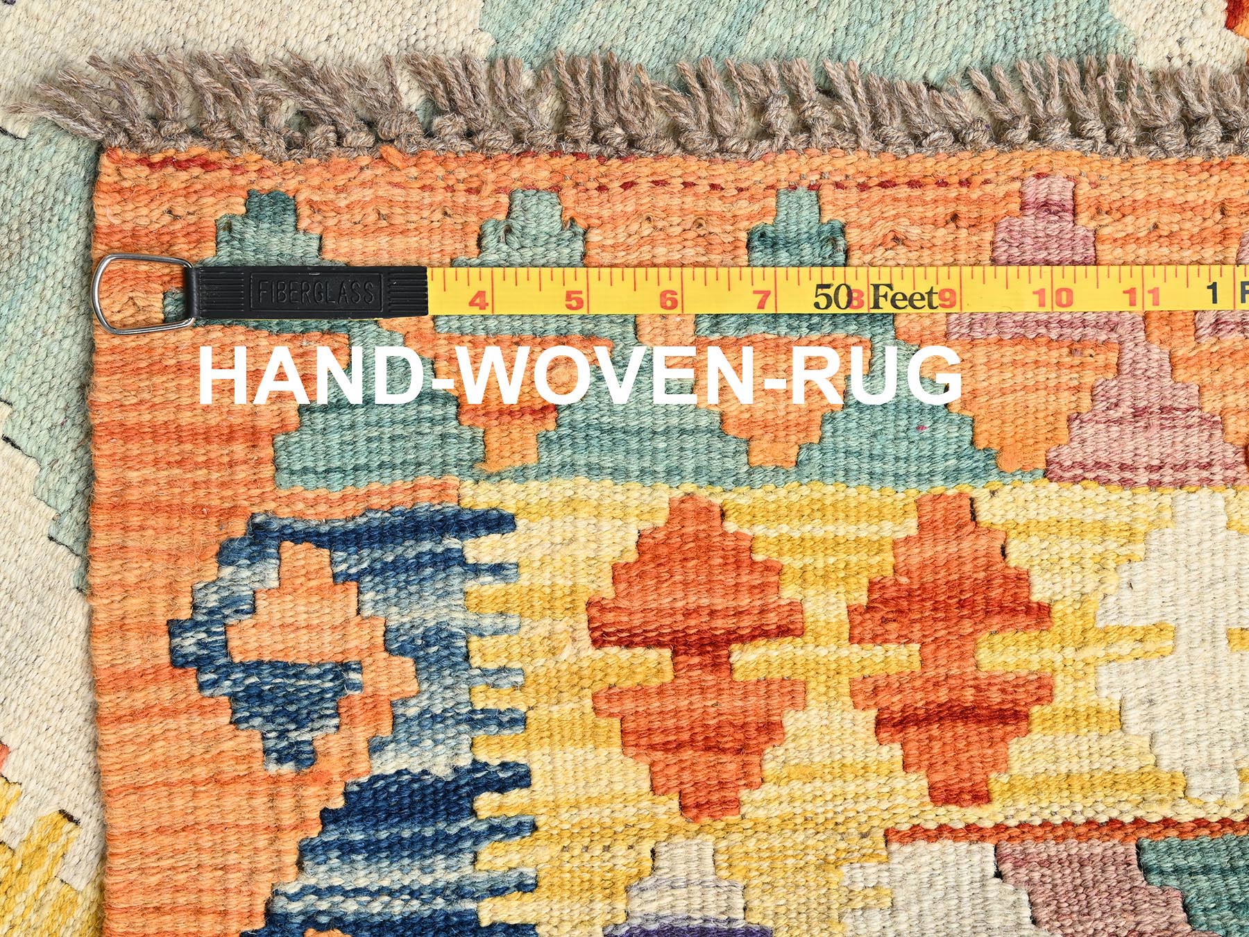 2'8"x8' Colorful, Afghan Kilim with Geometric Pattern, Flat Weave, 100% Wool, Vegetable Dyes, Hand Woven, Reversible, Runner, Oriental Rug HR1923 - Image 6