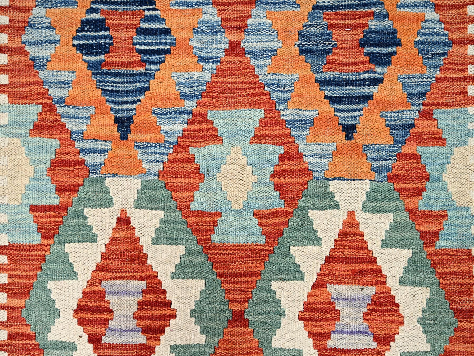 2'7"x9'8" Colorful, Flat Weave, Afghan Kilim with Geometric Pattern, Vegetable Dyes, 100% Wool, Hand Woven, Reversible, Runner, Oriental Rug HR1953 - Image 2