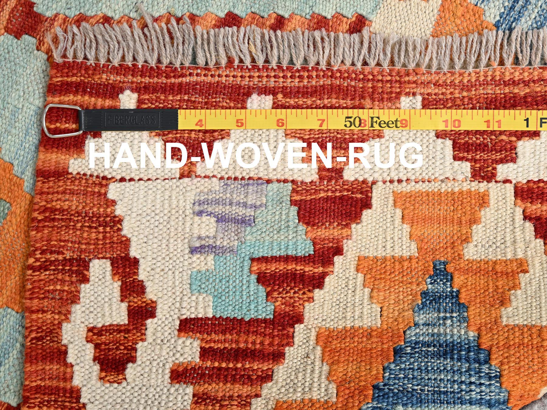 2'7"x9'8" Colorful, Flat Weave, Afghan Kilim with Geometric Pattern, Vegetable Dyes, 100% Wool, Hand Woven, Reversible, Runner, Oriental Rug HR1953 - Image 6