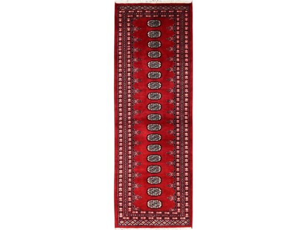 2'6"x8' Cherry Red, Princess Bokara with Tribal Medallions, Soft and Velvety Wool, Hand Knotted, Narrow Runner, Oriental Rug HR1990