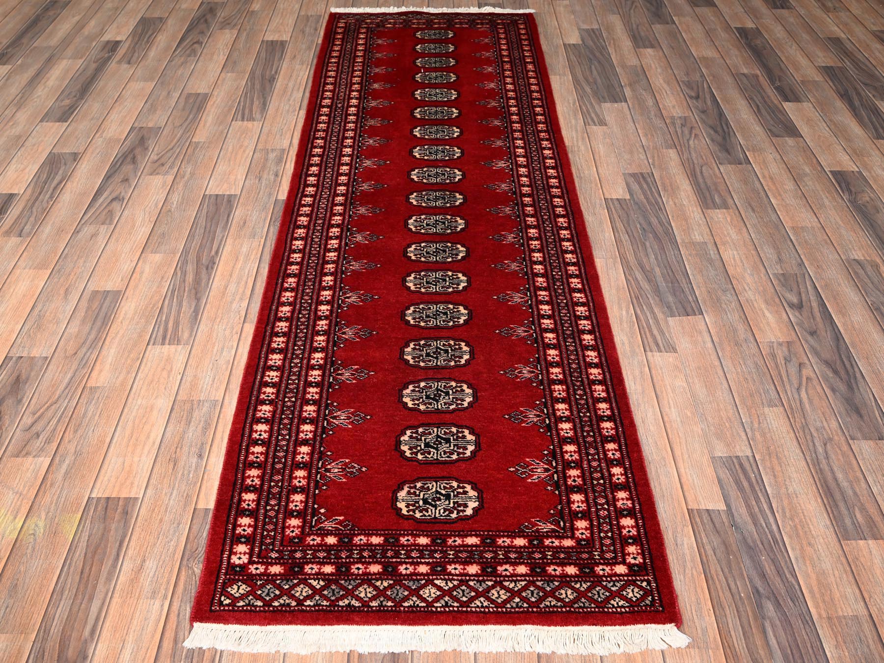 2'6"x8' Cherry Red, Princess Bokara with Tribal Medallions, Soft and Velvety Wool, Hand Knotted, Narrow Runner, Oriental Rug HR1990 - Image 2