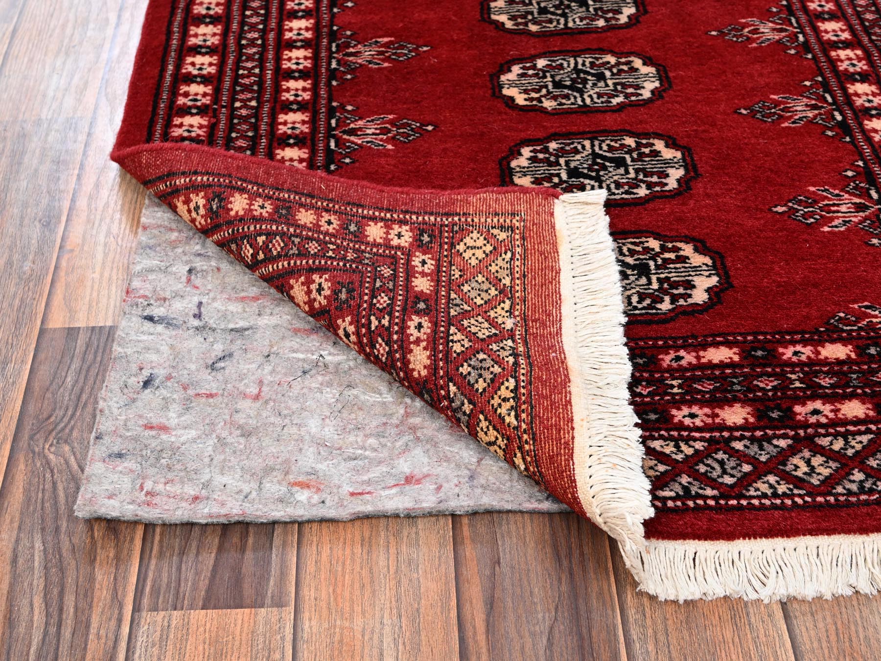 2'6"x8' Cherry Red, Princess Bokara with Tribal Medallions, Soft and Velvety Wool, Hand Knotted, Narrow Runner, Oriental Rug HR1990 - Image 3