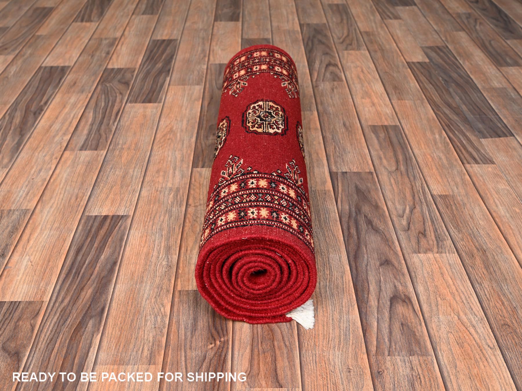 2'6"x8' Cherry Red, Princess Bokara with Tribal Medallions, Soft and Velvety Wool, Hand Knotted, Narrow Runner, Oriental Rug HR1990 - Image 5
