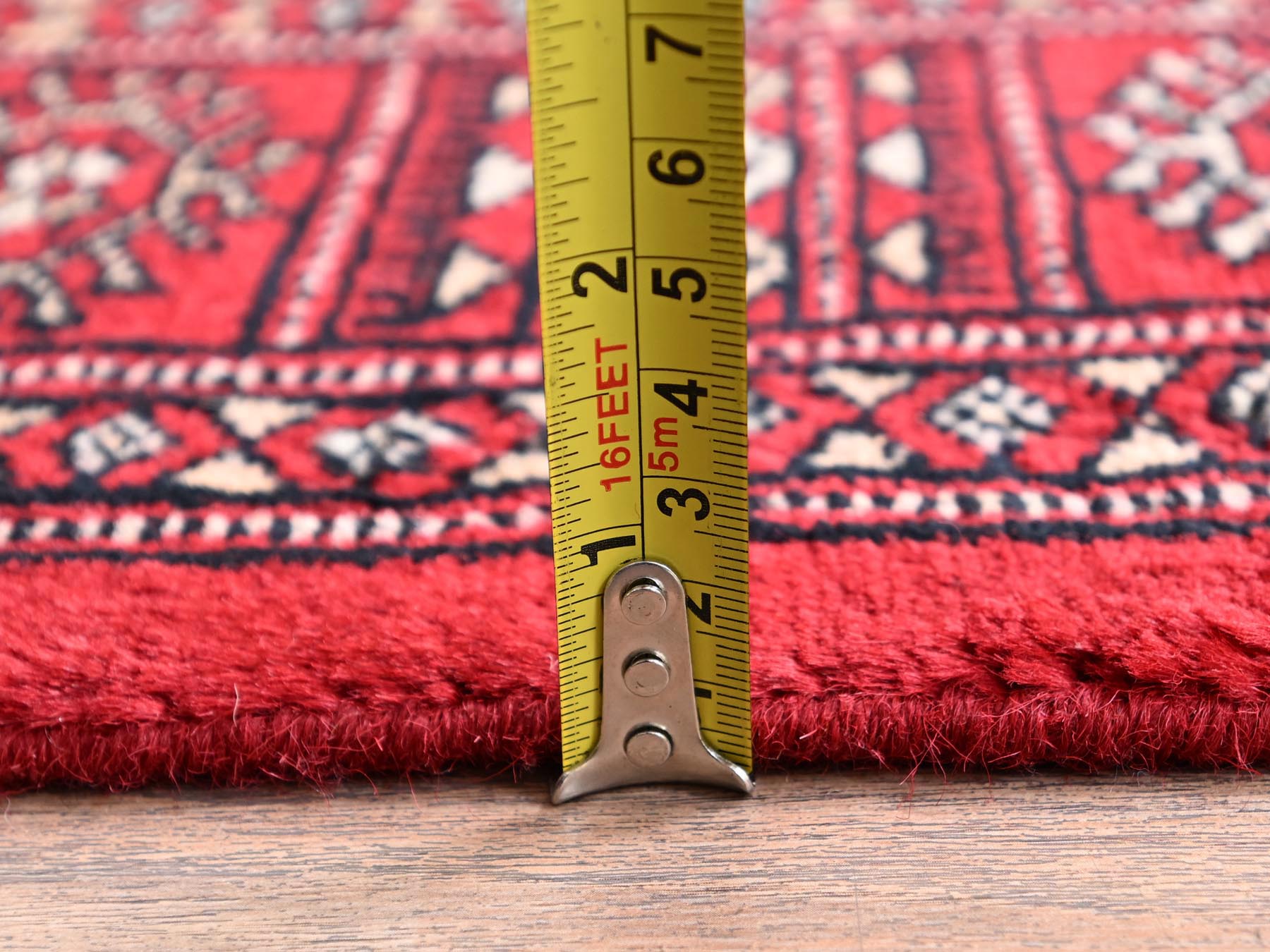 2'7"x8'5" Crimson Red, Hand Knotted, Princess Bokara with Tribal Medallions, Soft and Shiny Wool, Narrow Runner, Oriental Rug HR1992 - Image 6