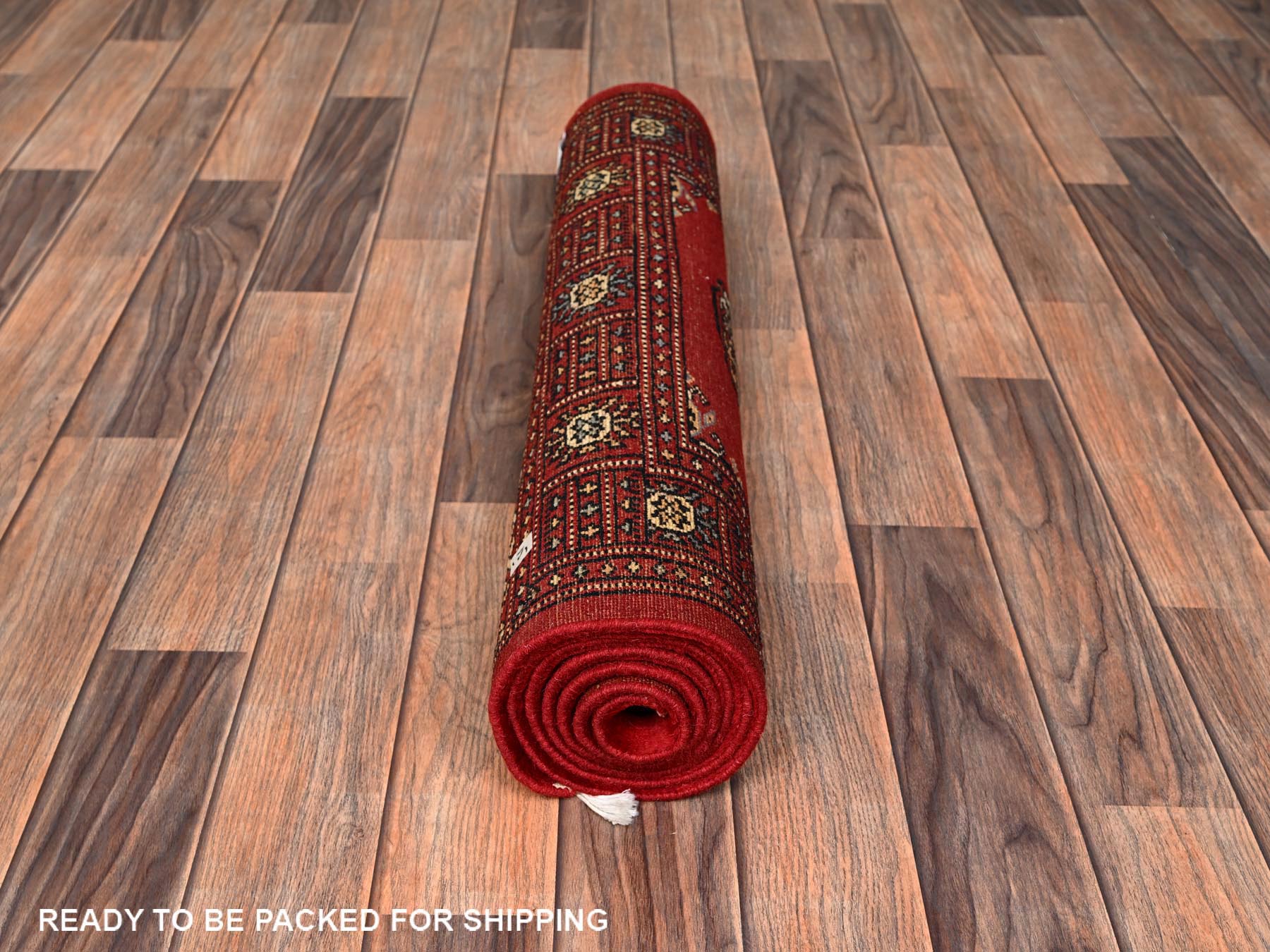 2'7"x6'3" Carmine Red, Hand Knotted, Princess Bokara with Tribal Medallions, Natural Wool, Narrow Runner, Oriental Rug HR1994 - Image 5