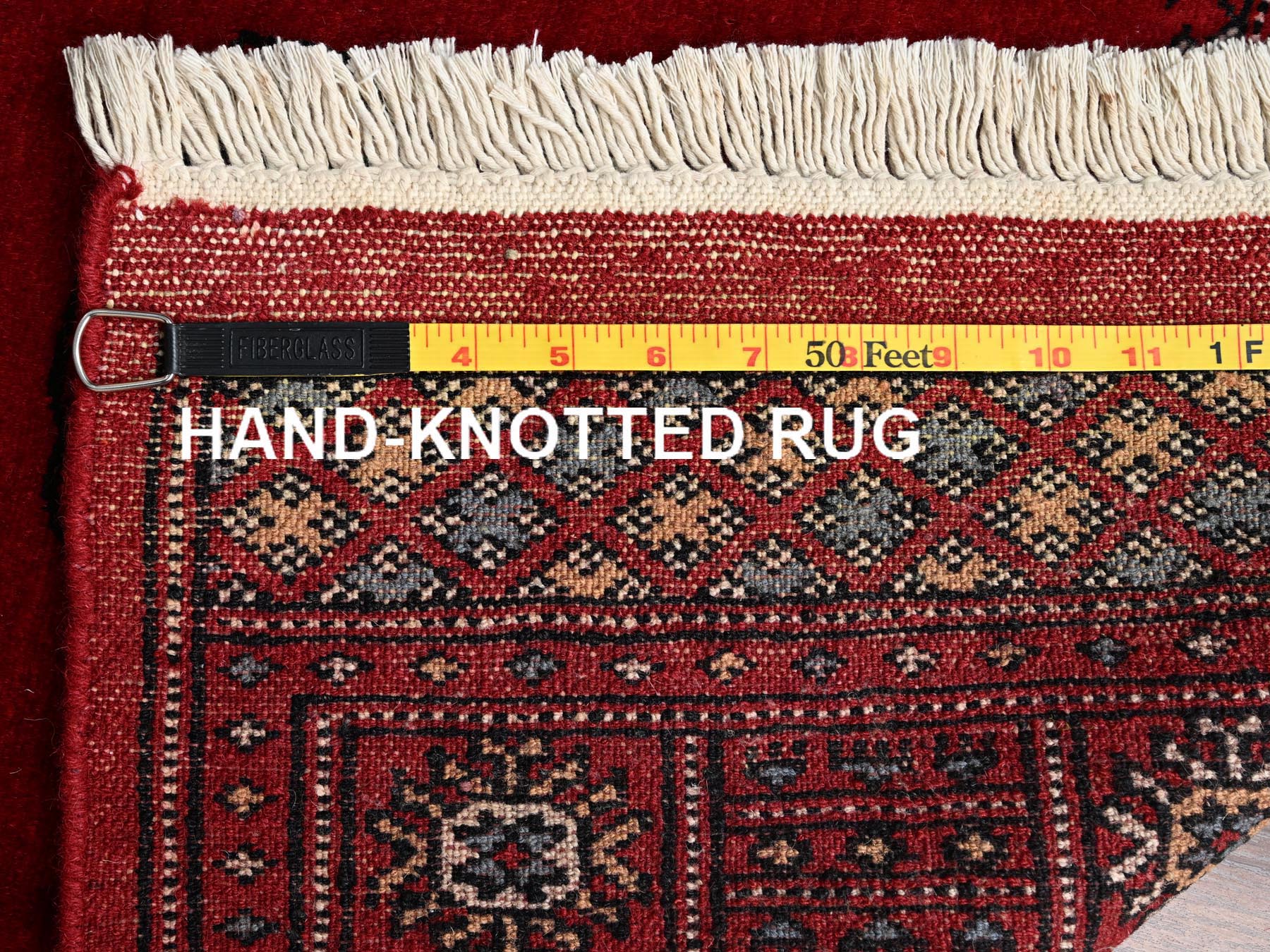 2'7"x6' Crimson Red, Soft and Shiny Wool, Hand Knotted, Princess Bokara with Tribal Medallions, Narrow Runner, Oriental Rug HR1995 - Image 7