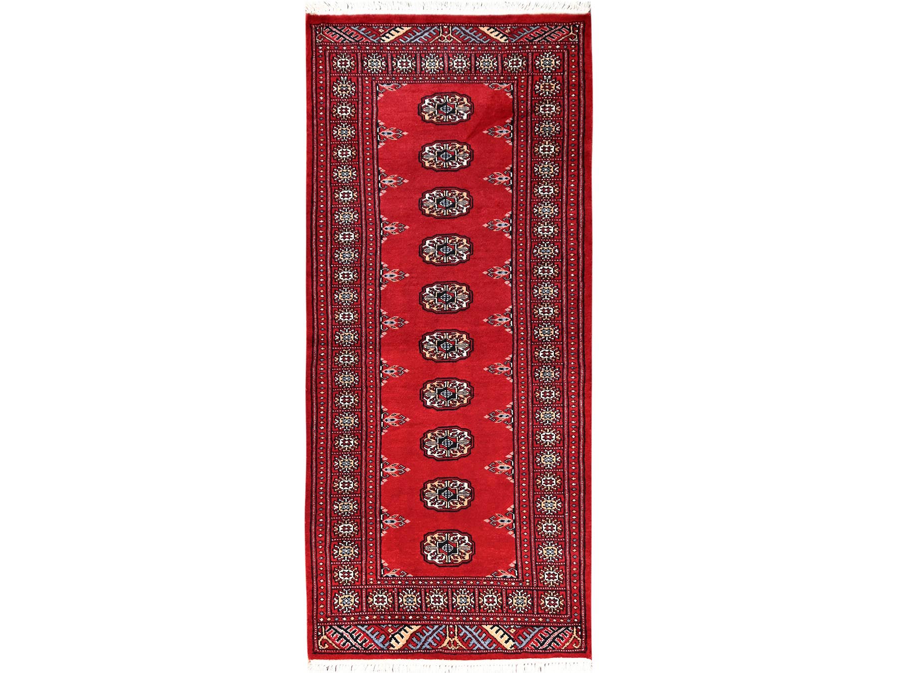 2'8"x6'2" Berry Red, Princess Bokara with Tribal Medallions, Soft and Shiny Wool, Hand Knotted, Runner, Oriental Rug HR1996