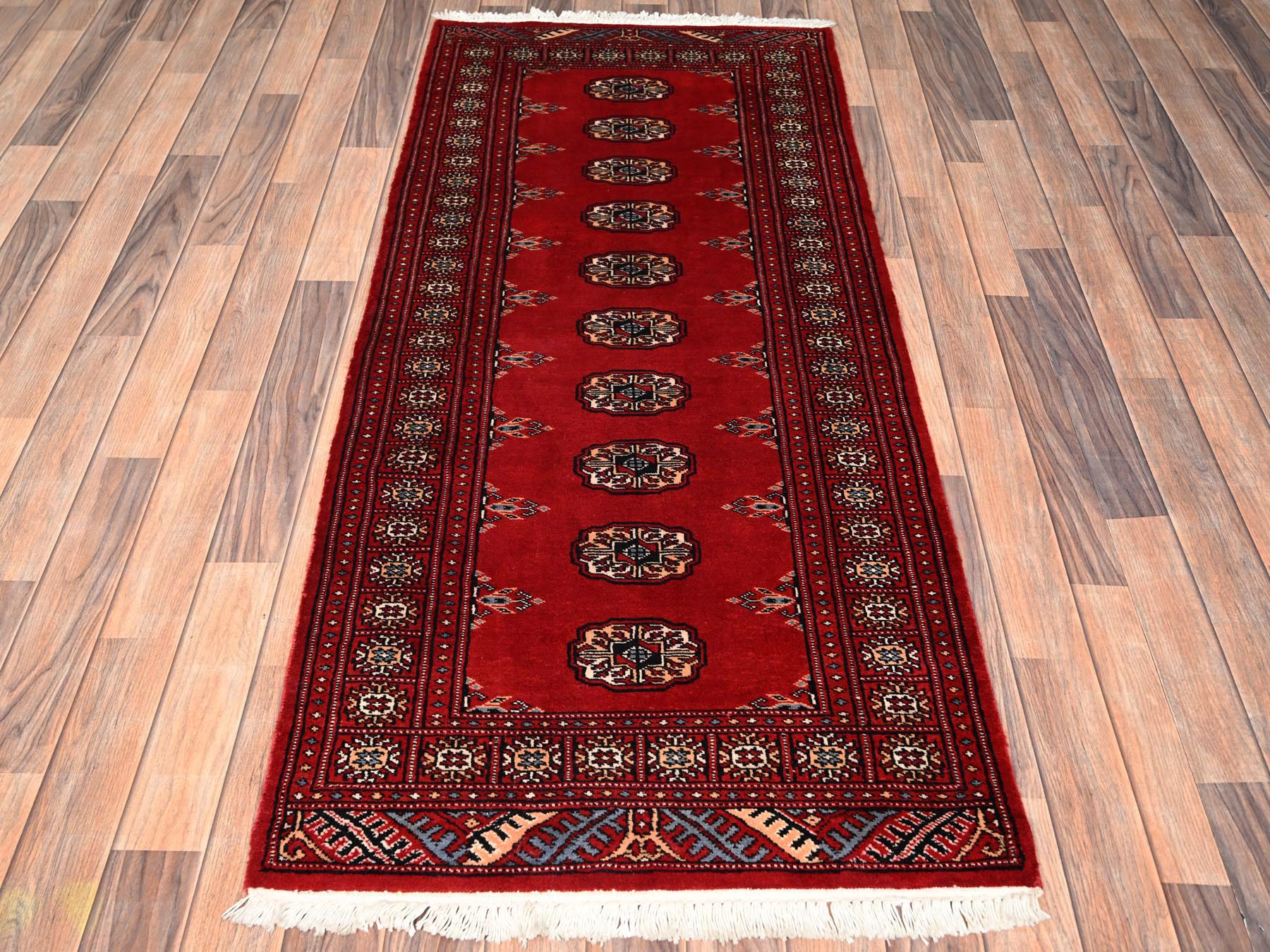 2'8"x6'2" Berry Red, Princess Bokara with Tribal Medallions, Soft and Shiny Wool, Hand Knotted, Runner, Oriental Rug HR1996 - Image 2