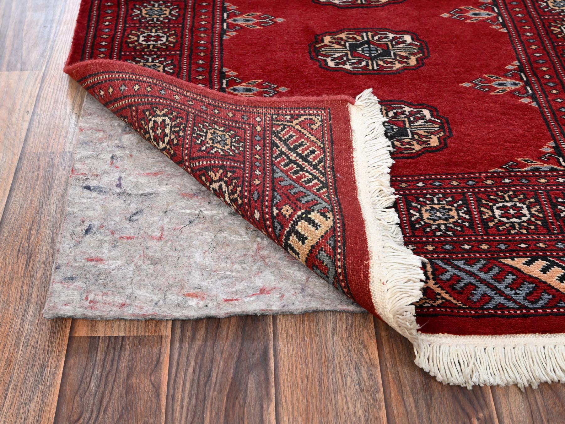 2'8"x6'2" Berry Red, Princess Bokara with Tribal Medallions, Soft and Shiny Wool, Hand Knotted, Runner, Oriental Rug HR1996 - Image 3