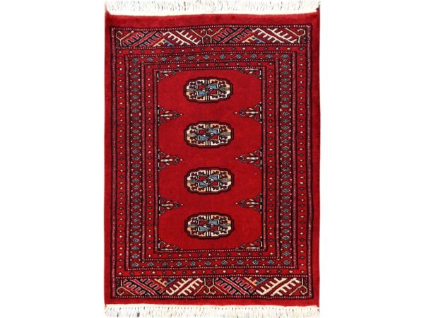 2'1"x2'10" Ruby Red, Soft and Shiny Wool, Princess Bokara with Tribal Medallions, Hand Knotted, Mat, Sample, Oriental Rug HR1999