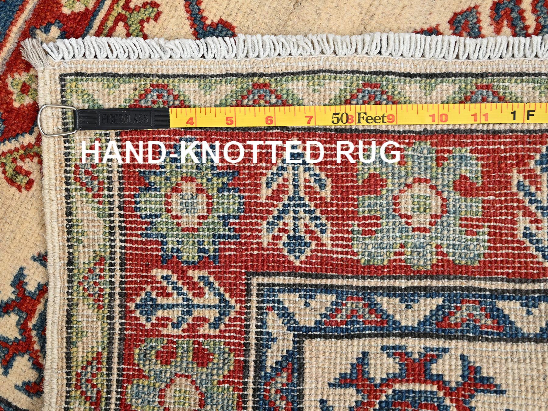 2'7"x15'10" Island Spice White, Hand Knotted, Organic Wool, Vegetable Dyes, Denser Weave, Kazak with Geometric Medallions Design, XL, Runner, Oriental Rug HR2032 - Image 7