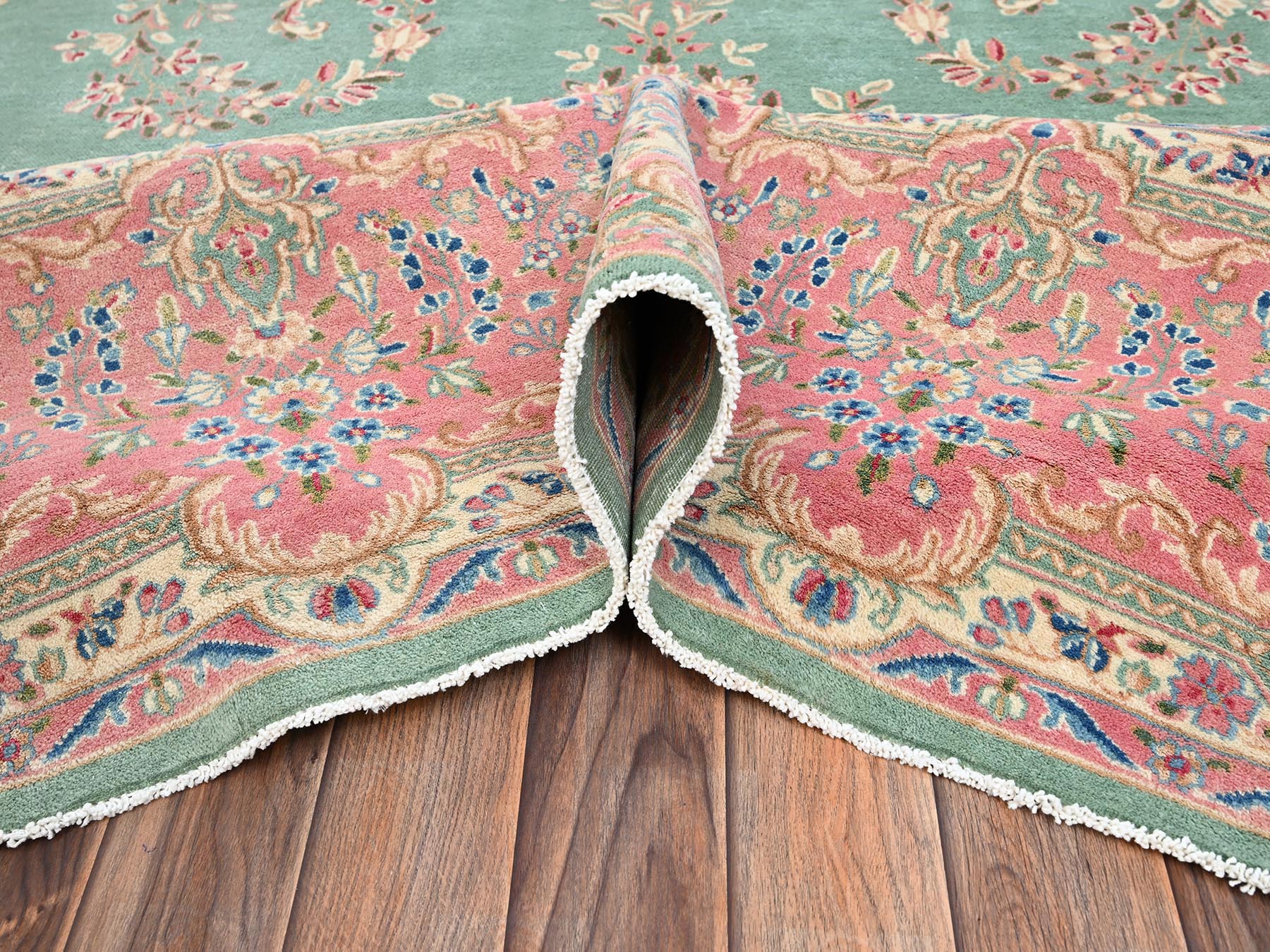 9'7"x20' Viridian Green, Vintage Persian Kerman, Good Condition, Clean and Soft, Even Wear, Long and Narrow, 100% Wool, Hand Knotted, XL, Oversized, Oriental Rug HR2050 - Image 6