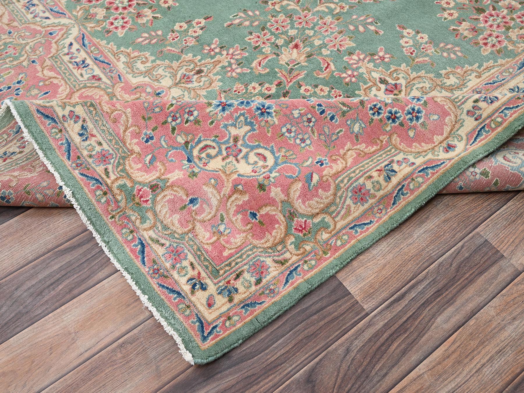 9'7"x20' Viridian Green, Vintage Persian Kerman, Good Condition, Clean and Soft, Even Wear, Long and Narrow, 100% Wool, Hand Knotted, XL, Oversized, Oriental Rug HR2050 - Image 7