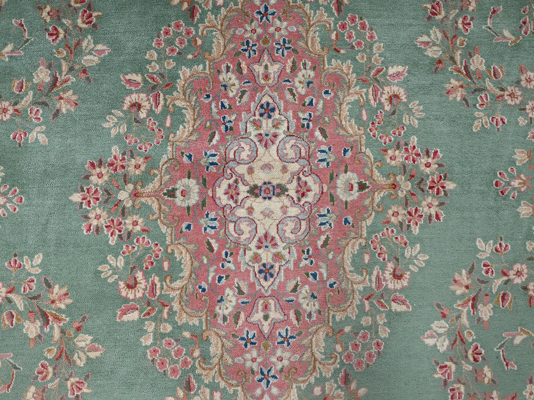 9'7"x20' Viridian Green, Vintage Persian Kerman, Good Condition, Clean and Soft, Even Wear, Long and Narrow, 100% Wool, Hand Knotted, XL, Oversized, Oriental Rug HR2050 - Image 9