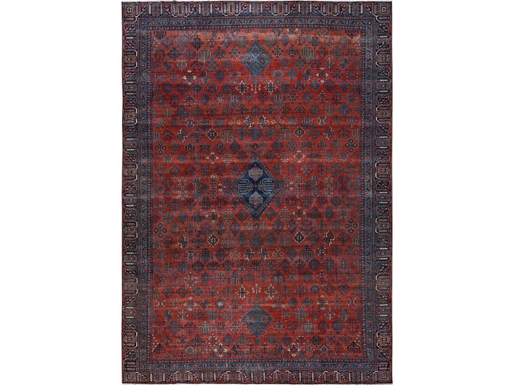12'6"x17'9" Merlot Red, Antique Persian Joshogan, Good Condition, Clean and Soft, Even Wear, Mansion Size, 100% Wool, Hand Knotted, XL, Oversized, Oriental Rug HR2058