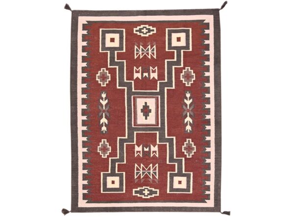 5'2"x7' Coconut Brown, Hand Woven, Flat Weave, American Indian Southwest Geometric Design, 100% Wool, Oriental Rug HR2096
