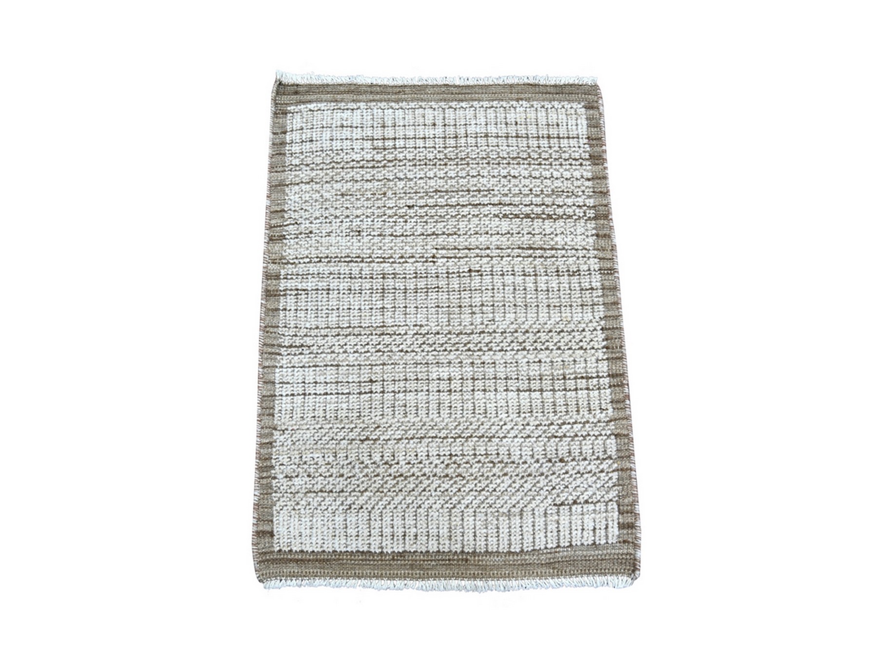 2'x2'9" Chiffon White, Zep Grass Design, Modern, Hand Knotted, Pure Wool, Textured, Sample, Mat, Oriental Rug HR21106