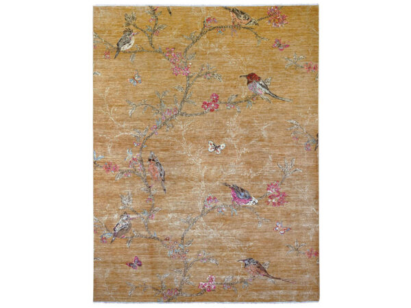 9'x11'10" Copper Brown, Sparrows on the Tree, Peshawar, Densely Woven, High Mountain Wool, Hand Knotted, Soft to the Touch, Oriental Rug HR21113