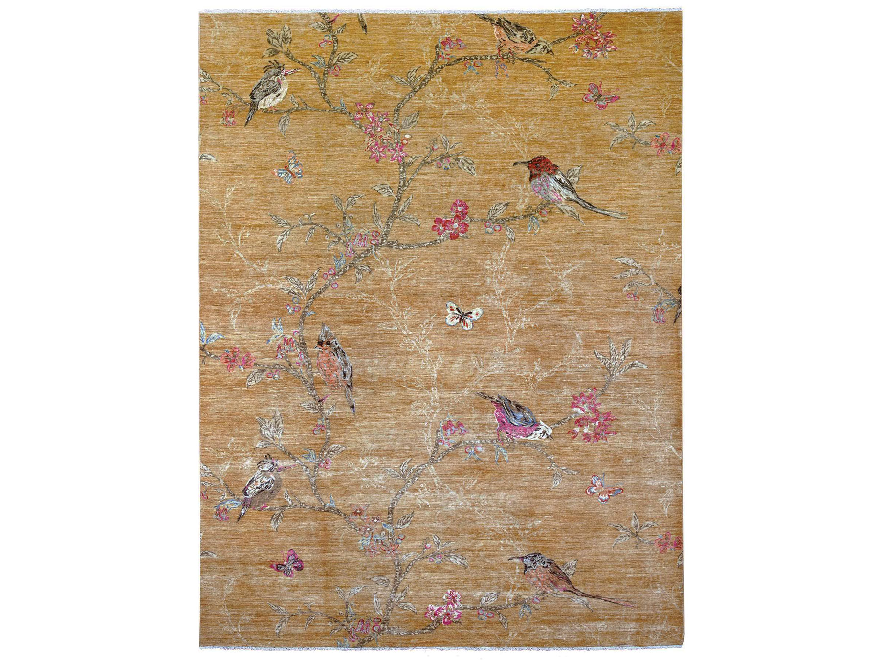 9'x11'10" Copper Brown, Sparrows on the Tree, Peshawar, Densely Woven, High Mountain Wool, Hand Knotted, Soft to the Touch, Oriental Rug HR21113