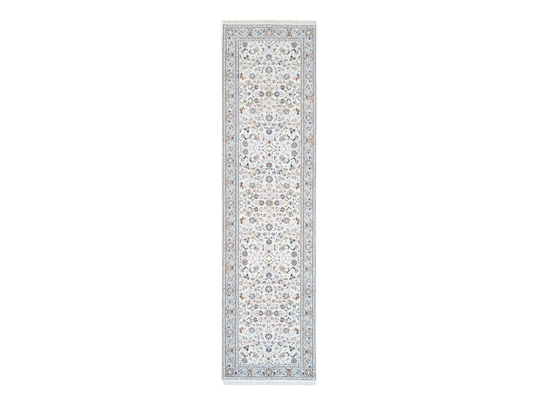 2'8"x10'1" Nain With All Over Flower Design 250 KPSI Wool Hand Knotted Ivory Oriental Runner Rug HR63452